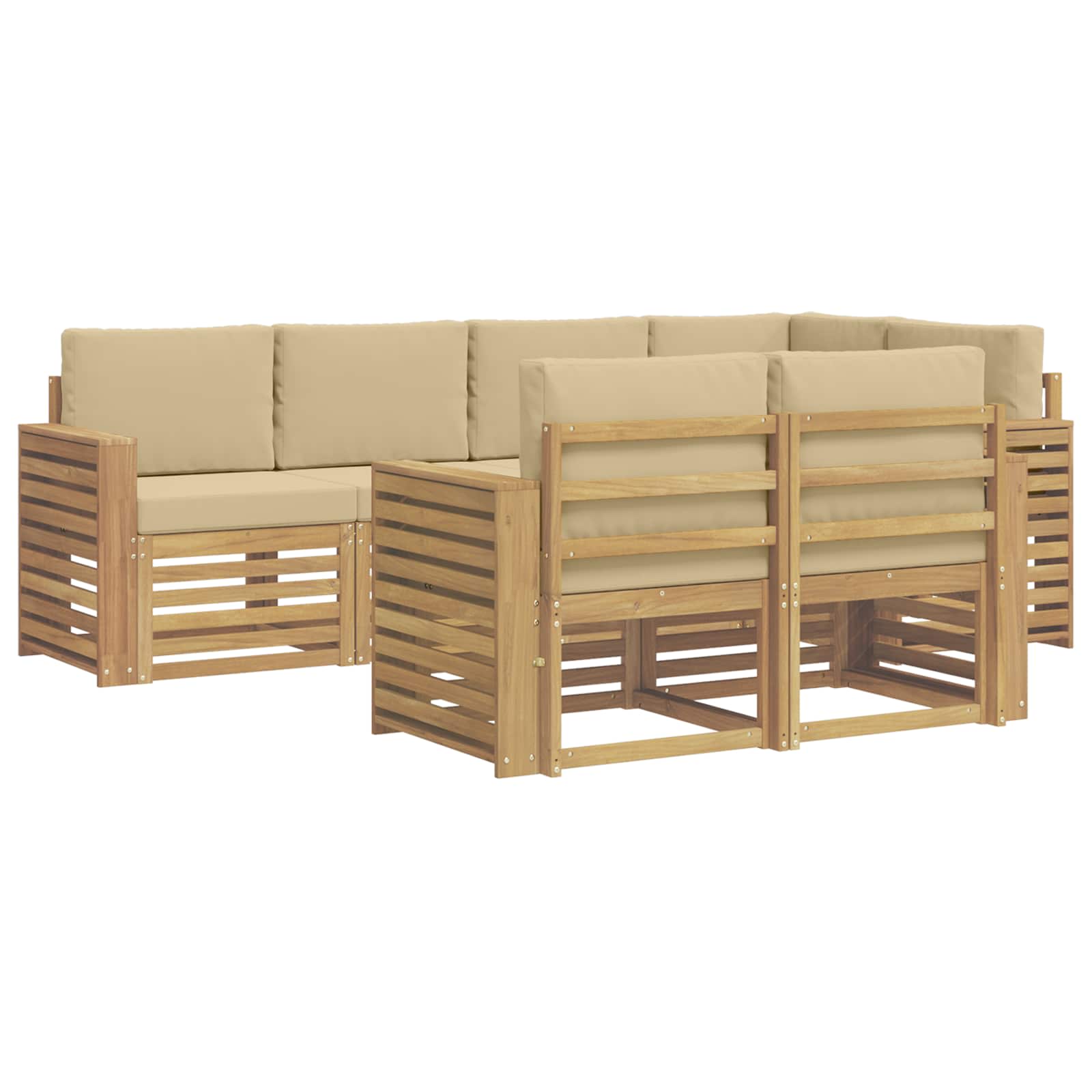 vidaXL Buiten bankenset 7 st 7-zits Wit en Beige Polyester, foto 3