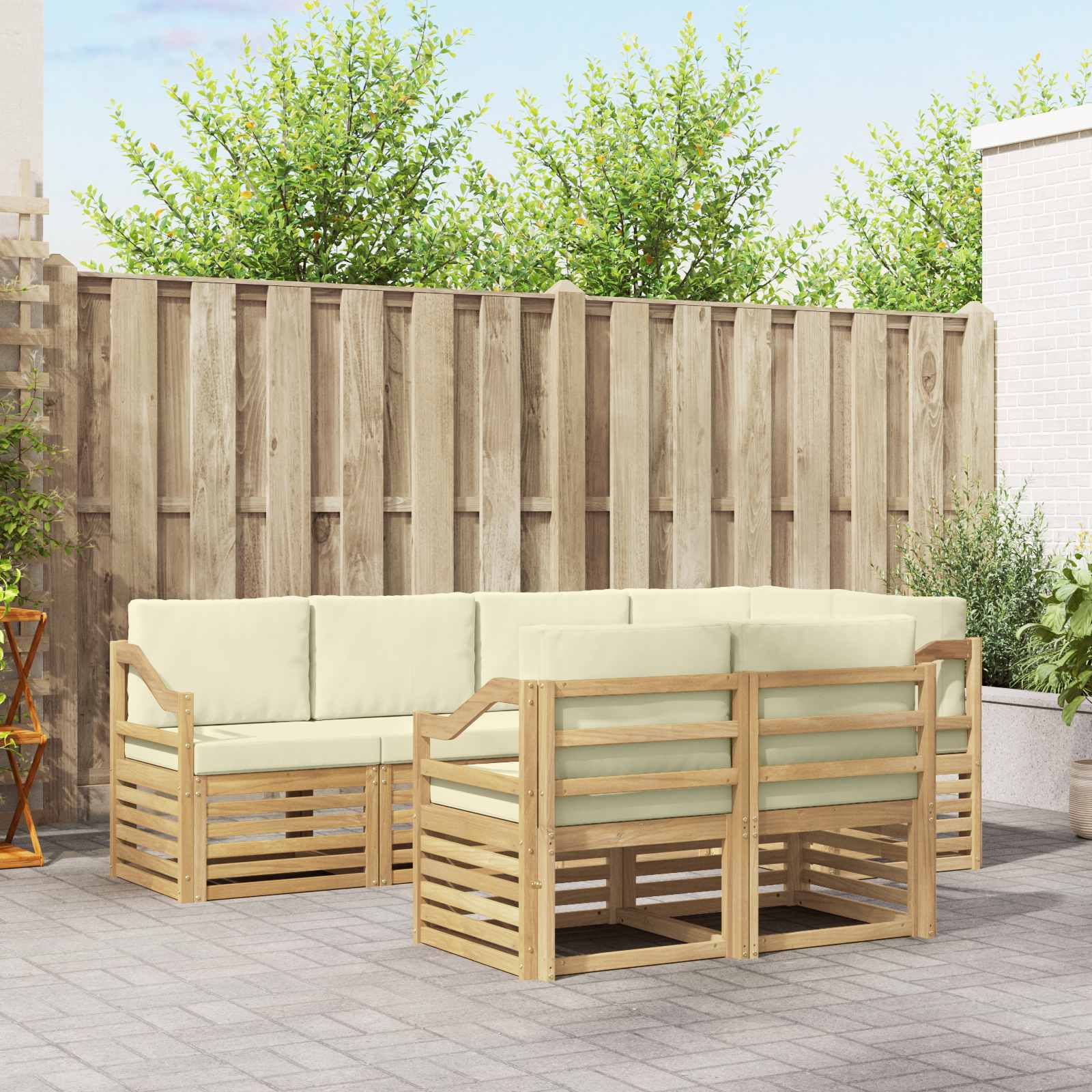 Rohová sofa sada s polštářem 7 pcs Bílá a krémová