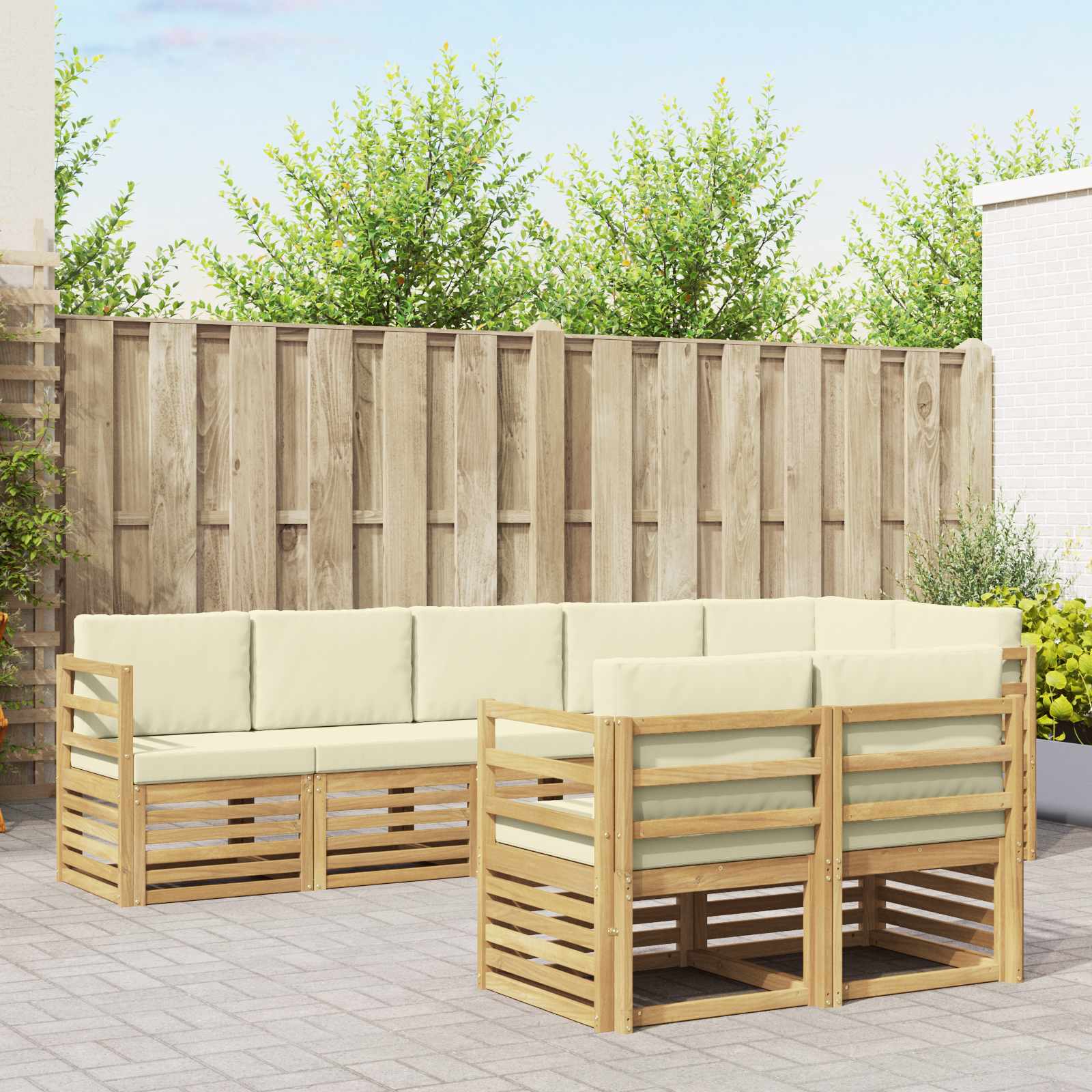 Sofa-Sets 8 pcs Wit en crèmekleurig Massief Acaciahout image 1