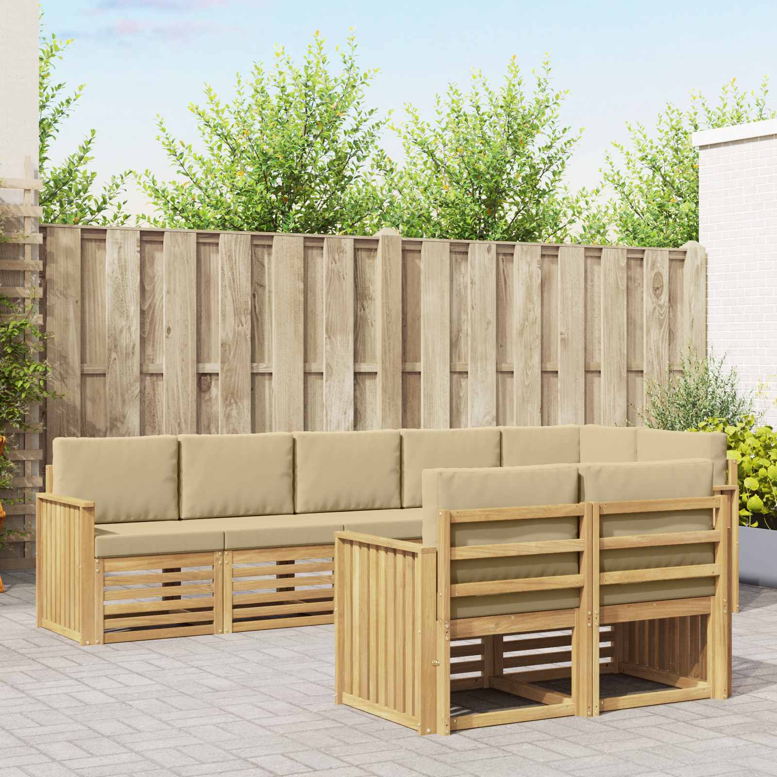 Buiten bankenset 8 pcs Wit en Beige 306 x 128,5 x 73 cm – afbeelding 1