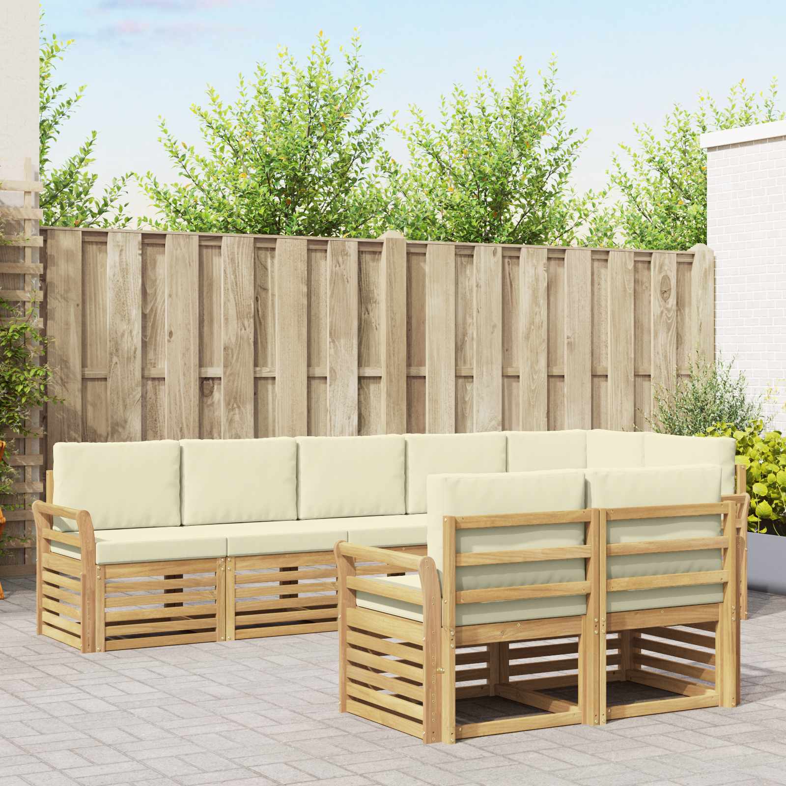 Buiten bankenset 8 pcs Wit en crèmekleurig 308 x 130,5 x 73 cm – afbeelding 1