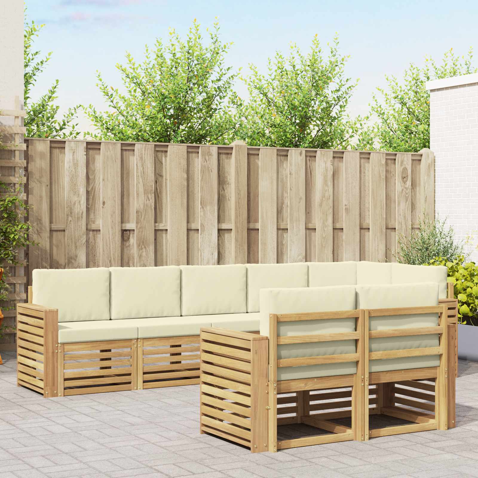 Buiten bankenset 8 pcs Wit en crèmekleurig 310 x 132,5 x 73 cm – afbeelding 1