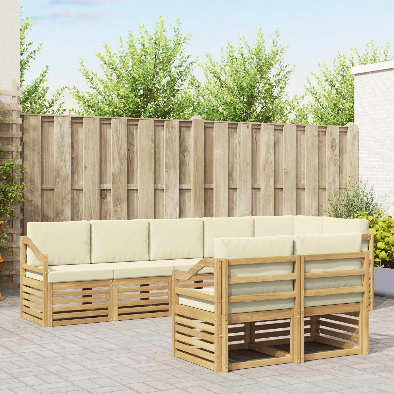 Sofa-Sets 8 pcs Wit en crèmekleurig Massief Acaciahout image 1