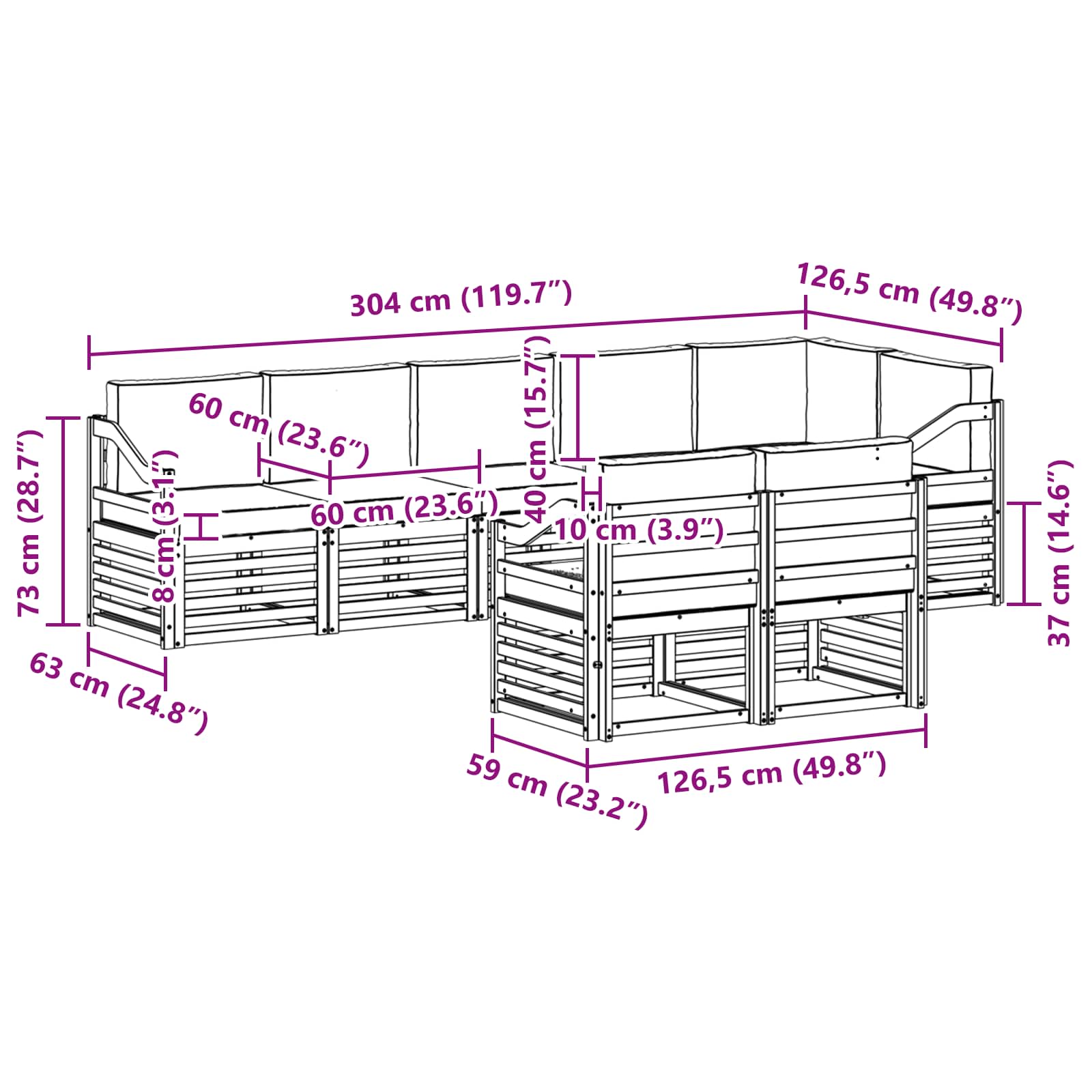 Sofa-Sets 8 pcs Wit en crèmekleurig Massief Acaciahout image 8