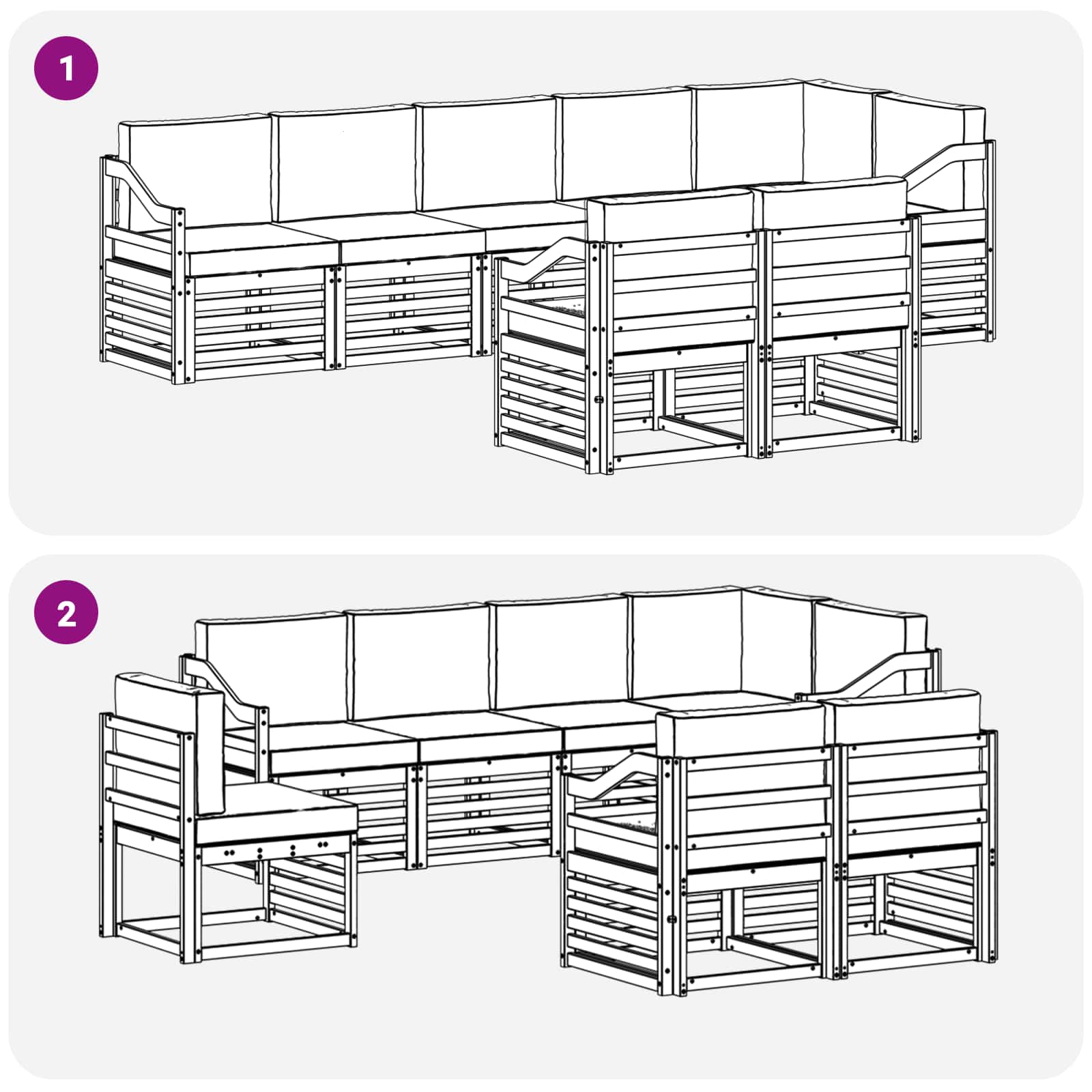 Sofa-Sets 8 pcs Wit en crèmekleurig Massief Acaciahout image 7