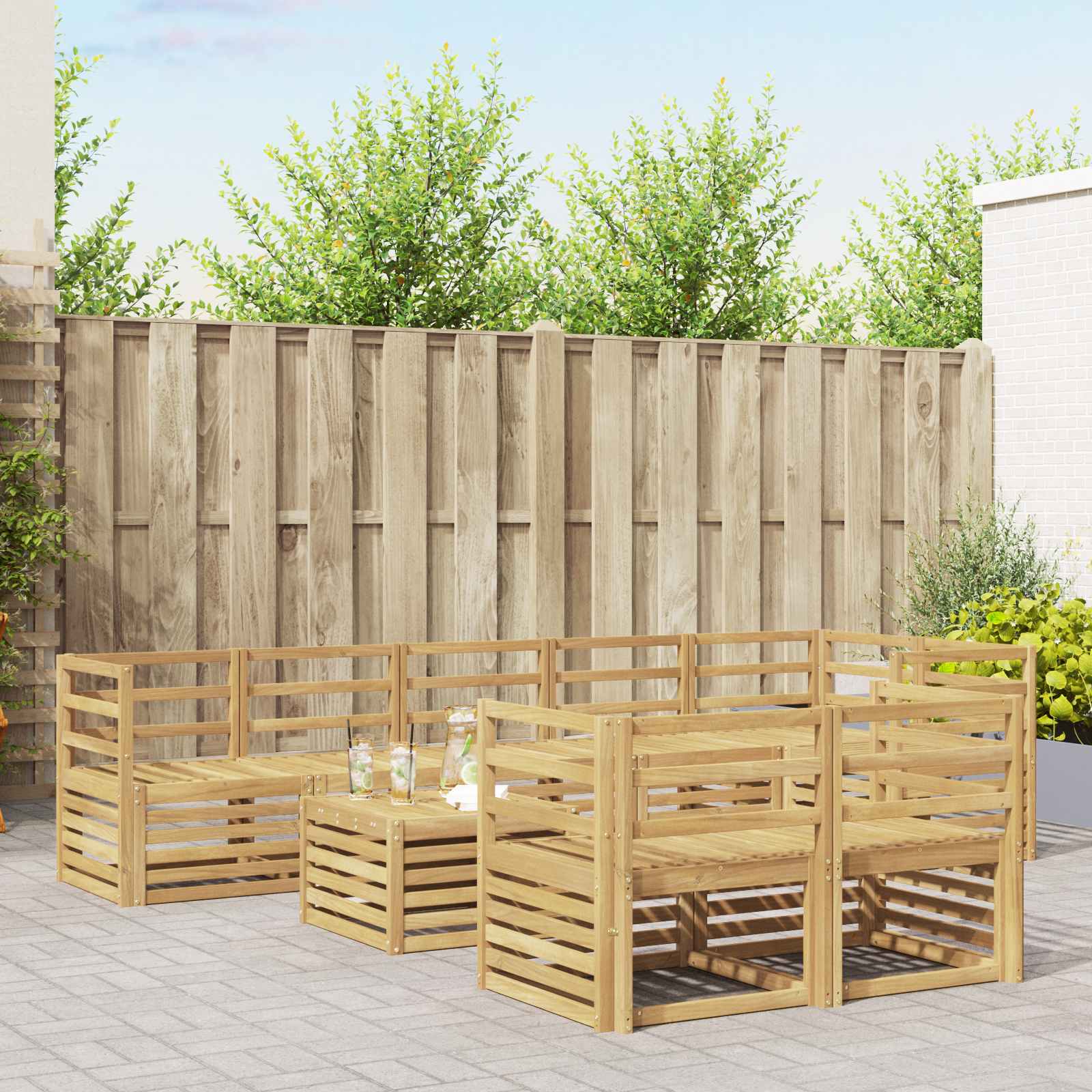 Buiten bankenset 9 pcs Wit 59 x 59 x 37 cm Massief Acaciahout image 1