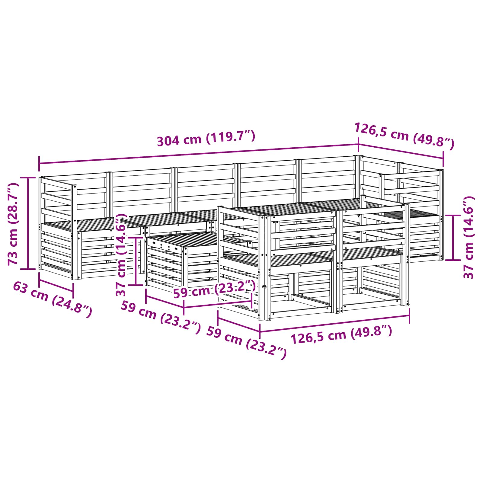 Buiten bankenset 9 pcs Wit 59 x 59 x 37 cm Massief Acaciahout image 9