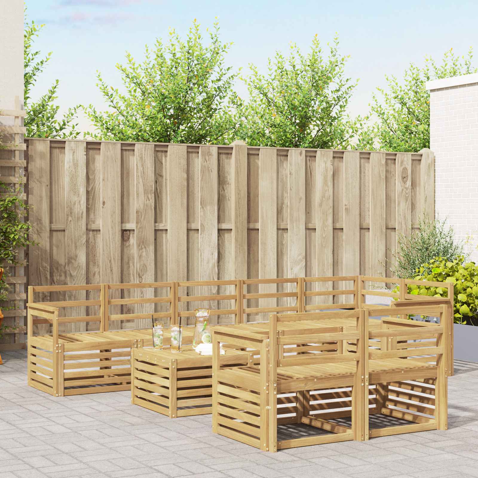 Buiten bankenset 9 pcs Wit 59 x 59 x 37 cm Massief Acaciahout image 1