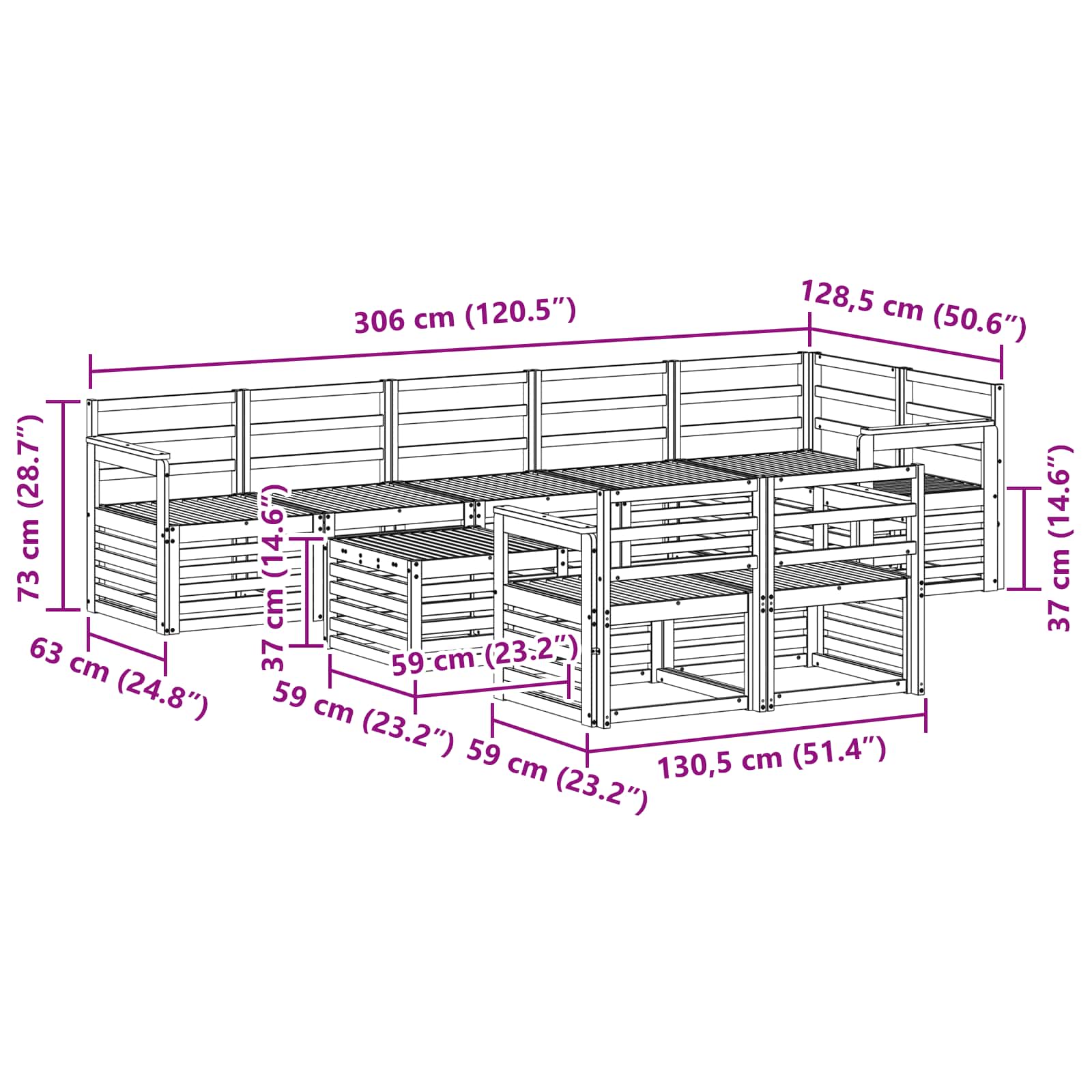 Buiten bankenset 9 pcs Wit 59 x 59 x 37 cm Massief Acaciahout image 9