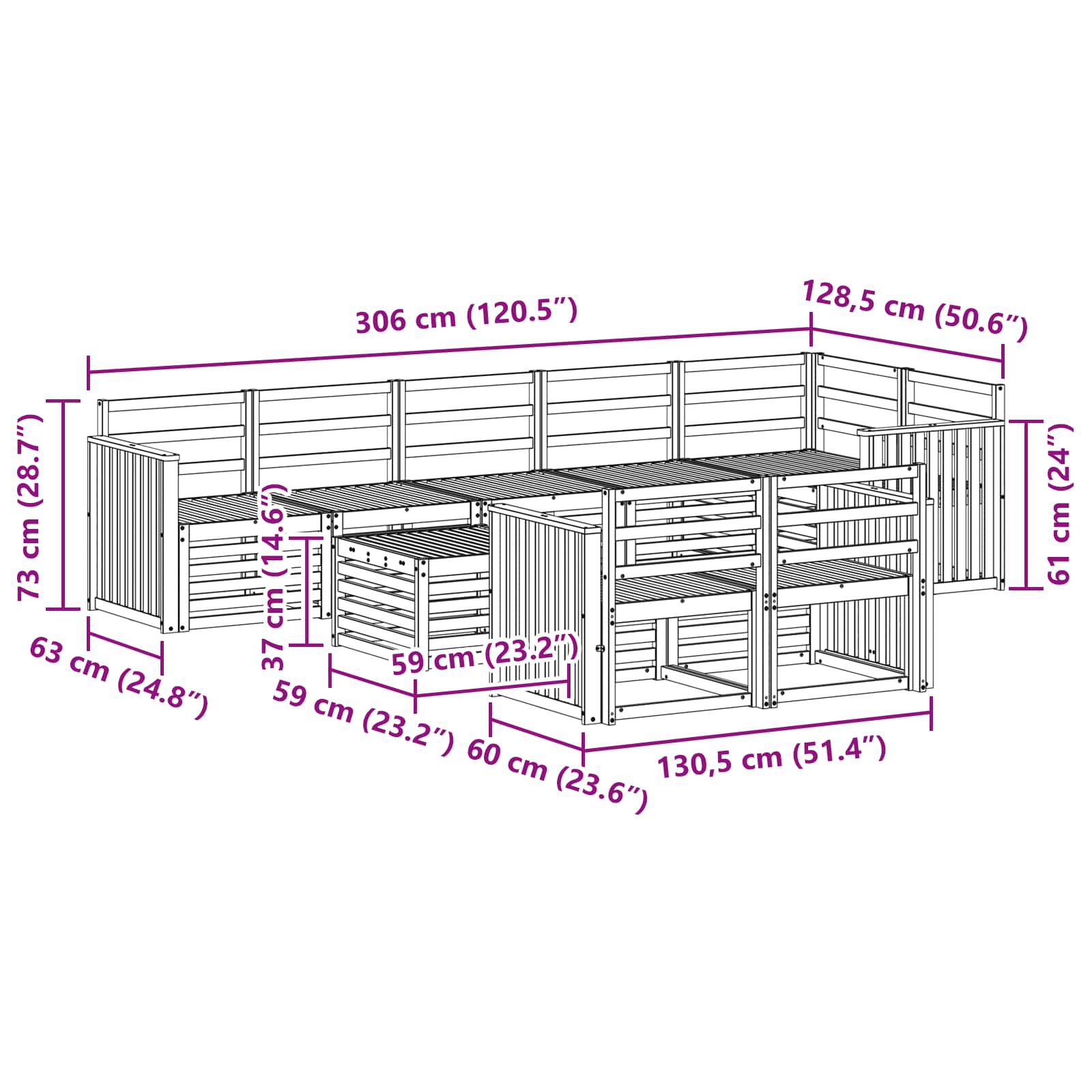 Buiten bankenset 9 pcs Wit 59 x 59 x 37 cm Massief Acaciahout image 9
