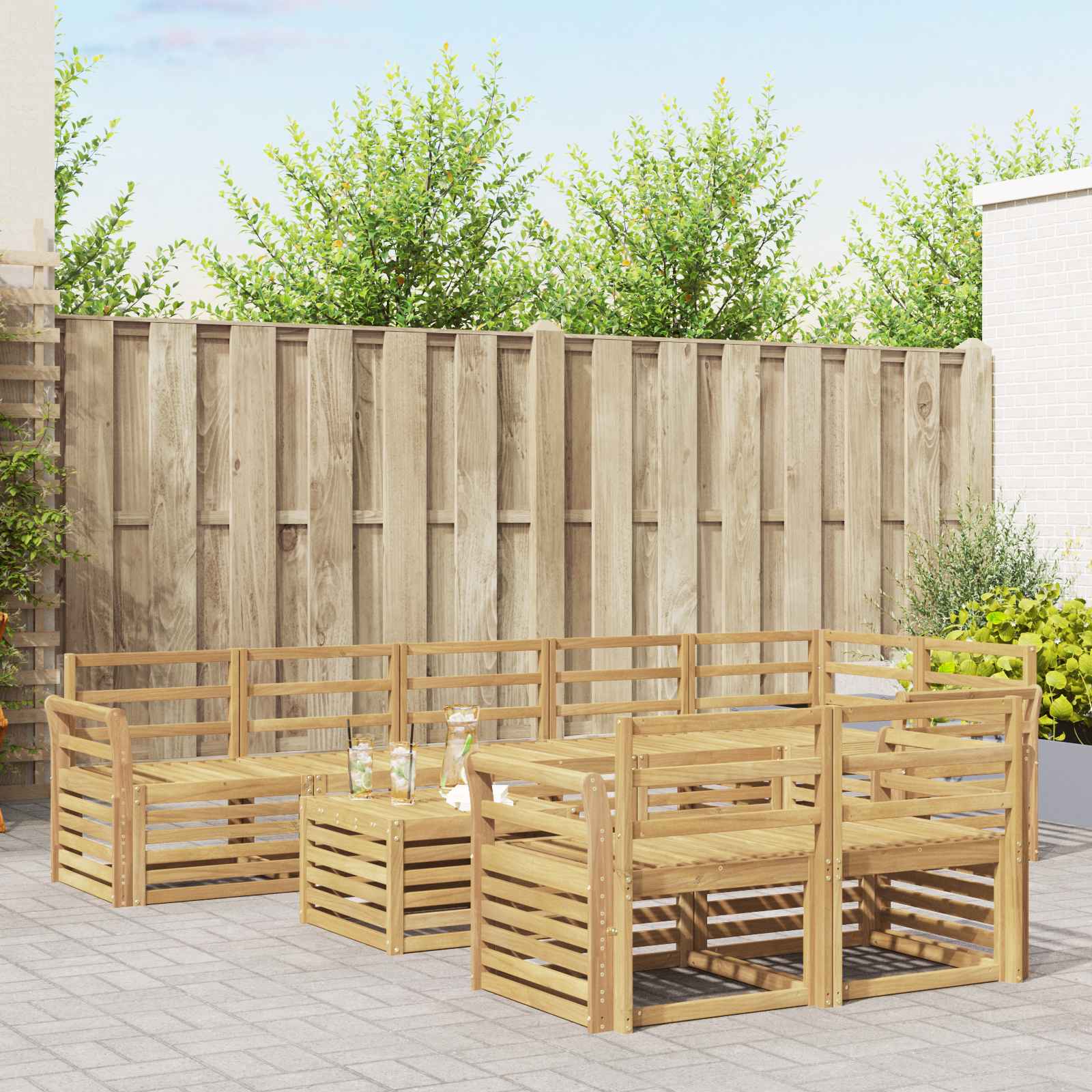 Buiten bankenset 9 pcs Wit 59 x 59 x 37 cm Massief Acaciahout image 1