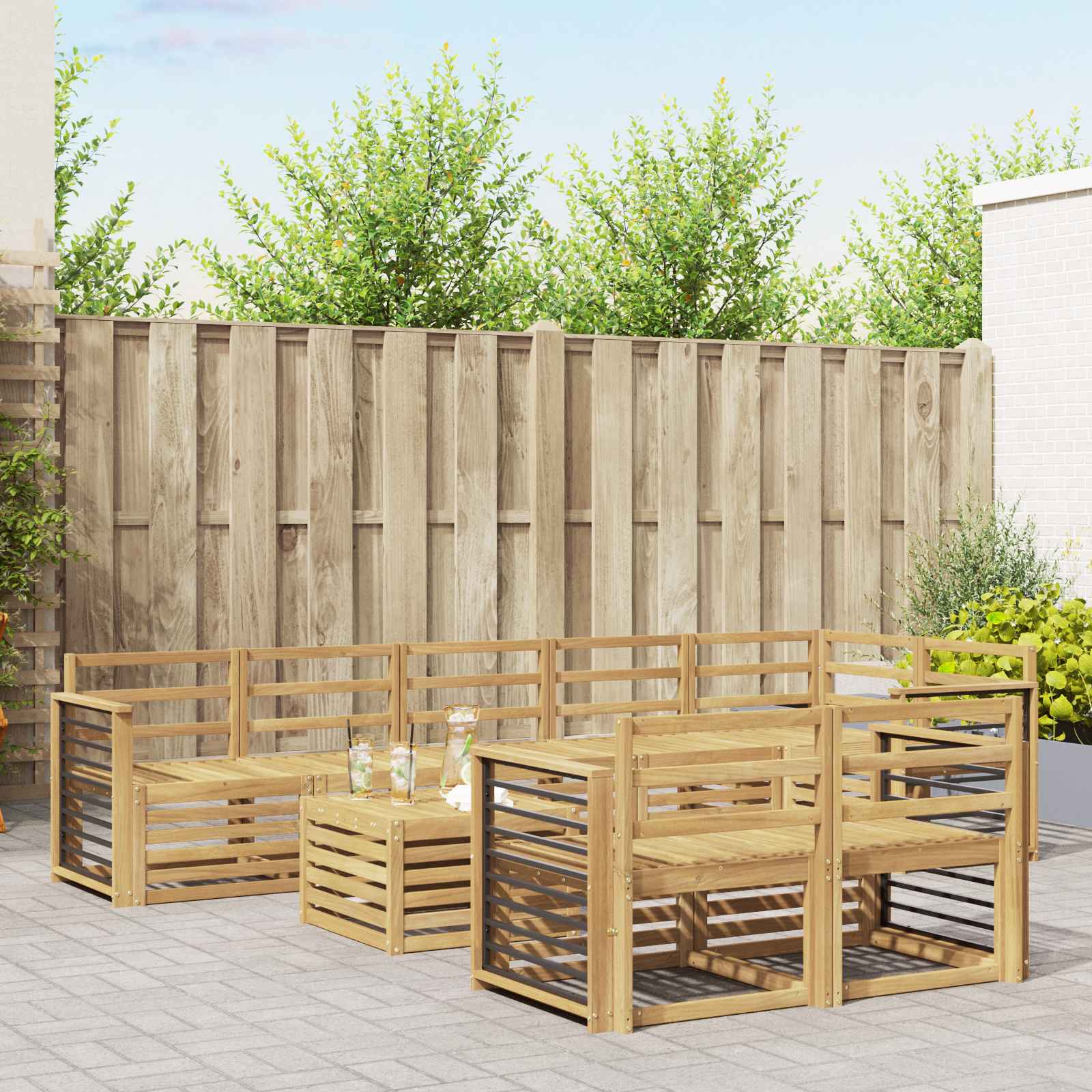 Buiten bankenset 9 pcs Wit 59 x 59 x 37 cm Massief Acaciahout image 1