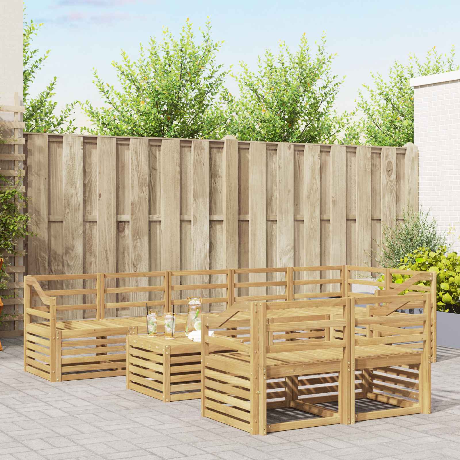 Buiten bankenset 9 pcs Wit 59 x 59 x 37 cm Massief Acaciahout image 1