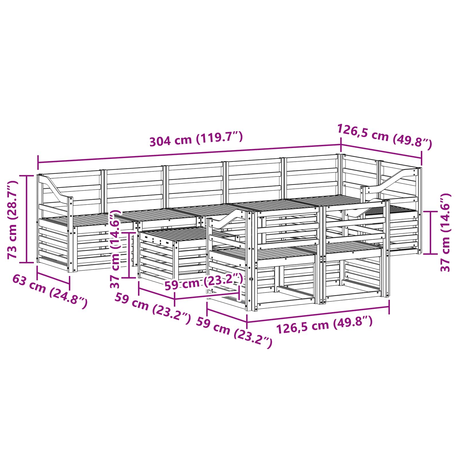 Buiten bankenset 9 pcs Wit 59 x 59 x 37 cm Massief Acaciahout image 9