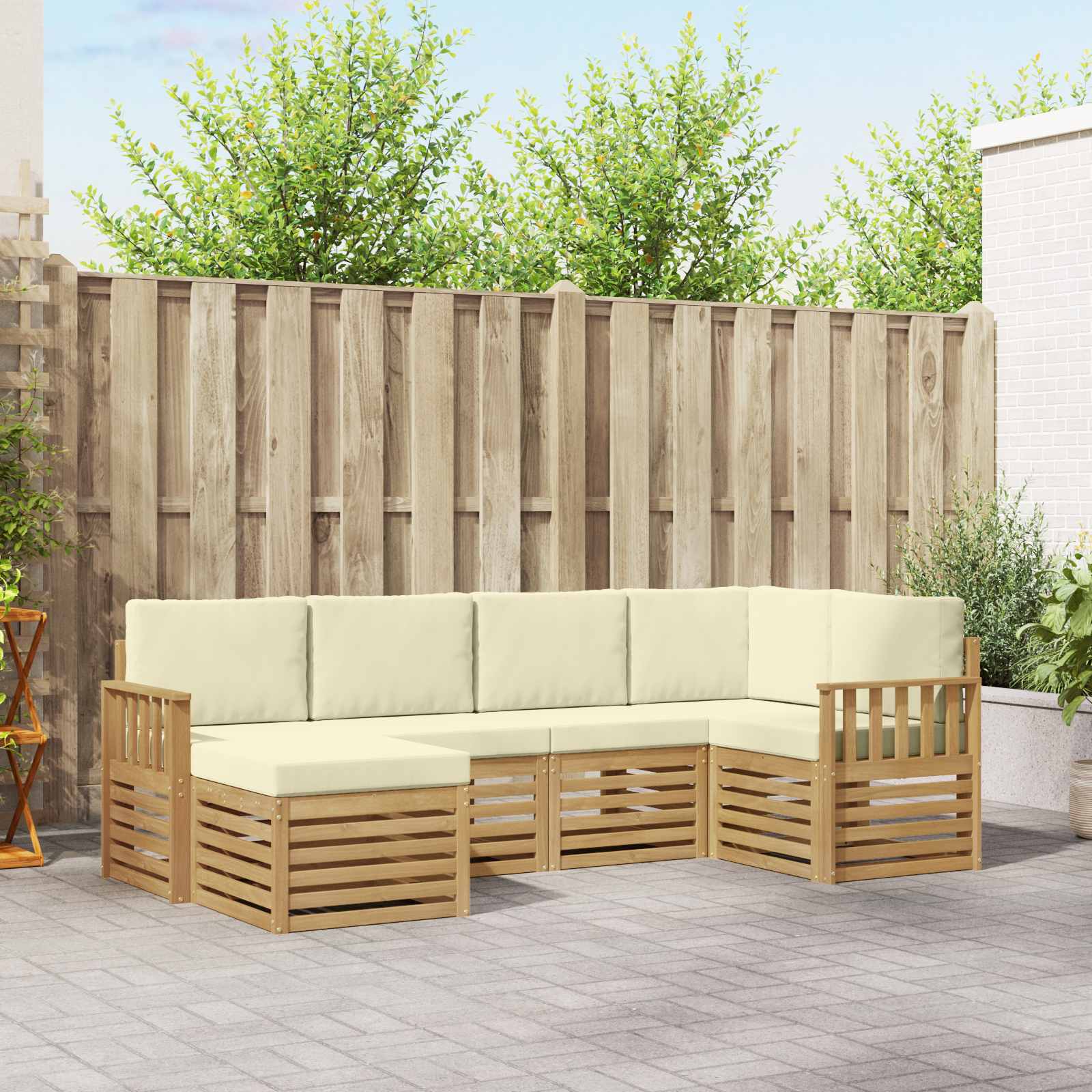 Buiten bankenset 6 pcs Wit en crèmekleurig Polyester – afbeelding 1