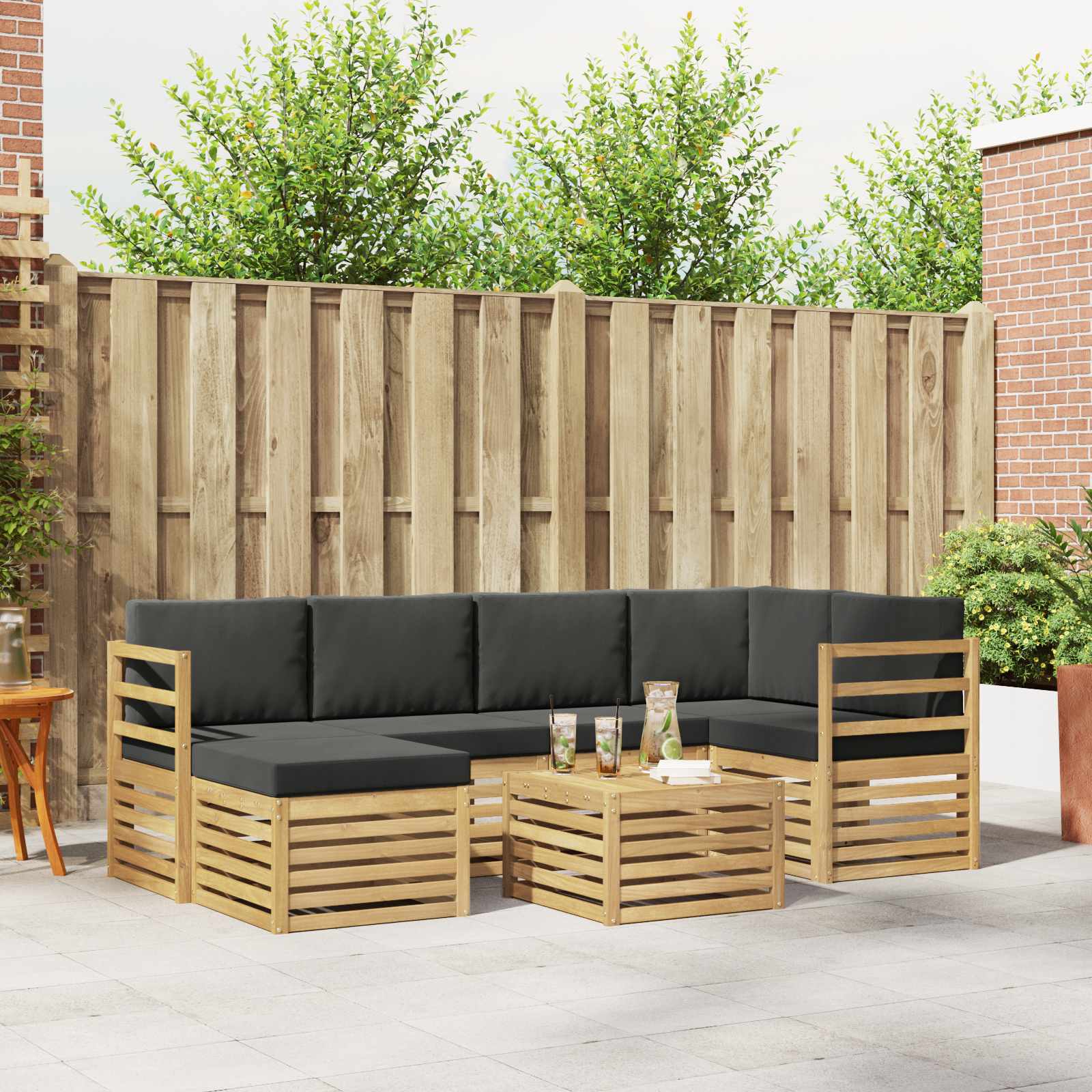 Zunanja garnitura za sedenje 7 pcs Bela in antracit Poliester