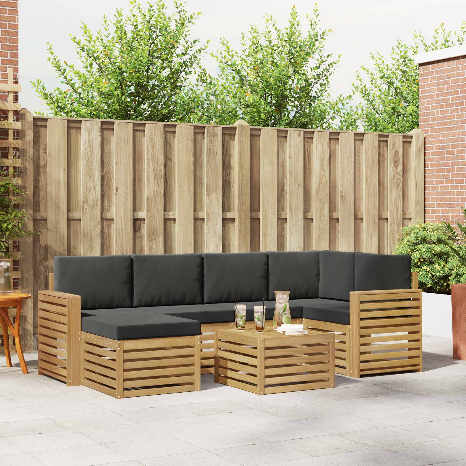 Zunanja garnitura za sedenje 7 pcs Bela in antracit Poliester
