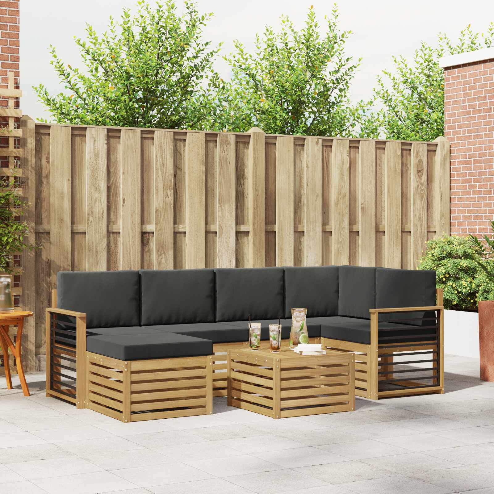 Zunanja garnitura za sedenje 7 pcs Bela in antracit Poliester