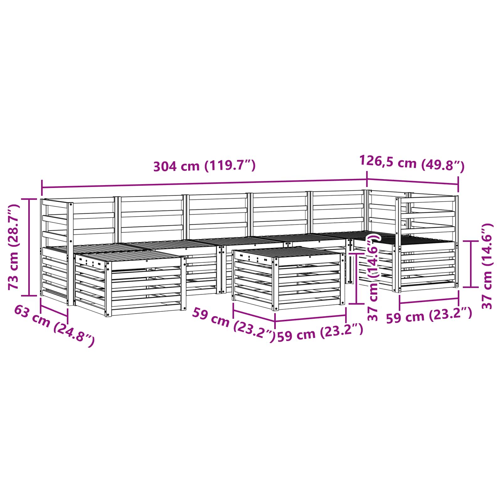 Buiten bankenset 8 pcs Wit 59 x 59 x 37 cm Massief Acaciahout image 10