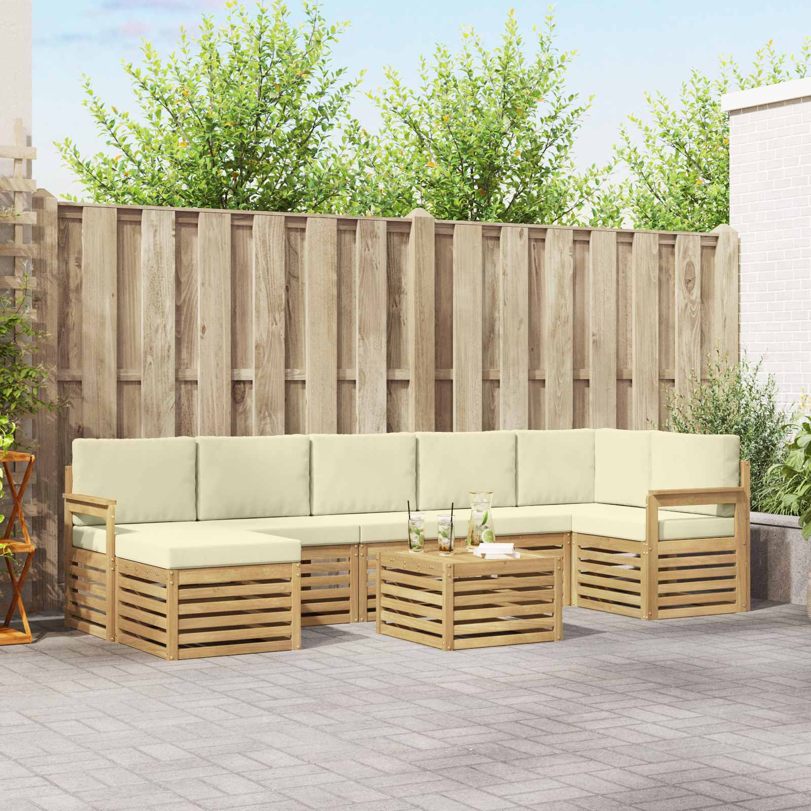 Zunanja garnitura za sedenje 8 pcs Bela in krem 59 x 59 x 37 cm