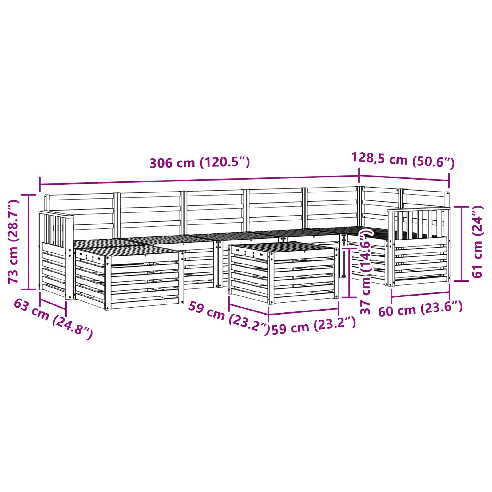 Buiten bankenset 8 pcs Wit 59 x 59 x 37 cm Massief Acaciahout image 10