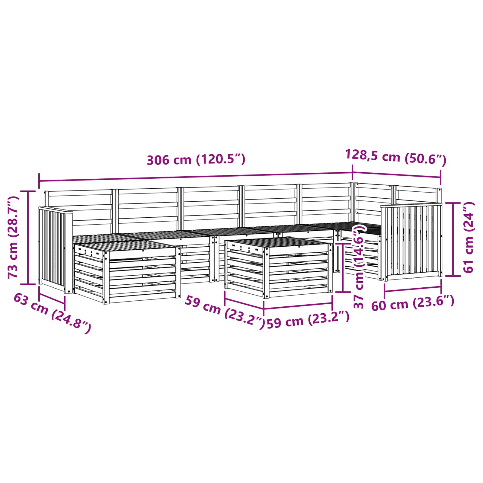 Buiten bankenset 8 pcs Wit 59 x 59 x 37 cm Massief Acaciahout image 10