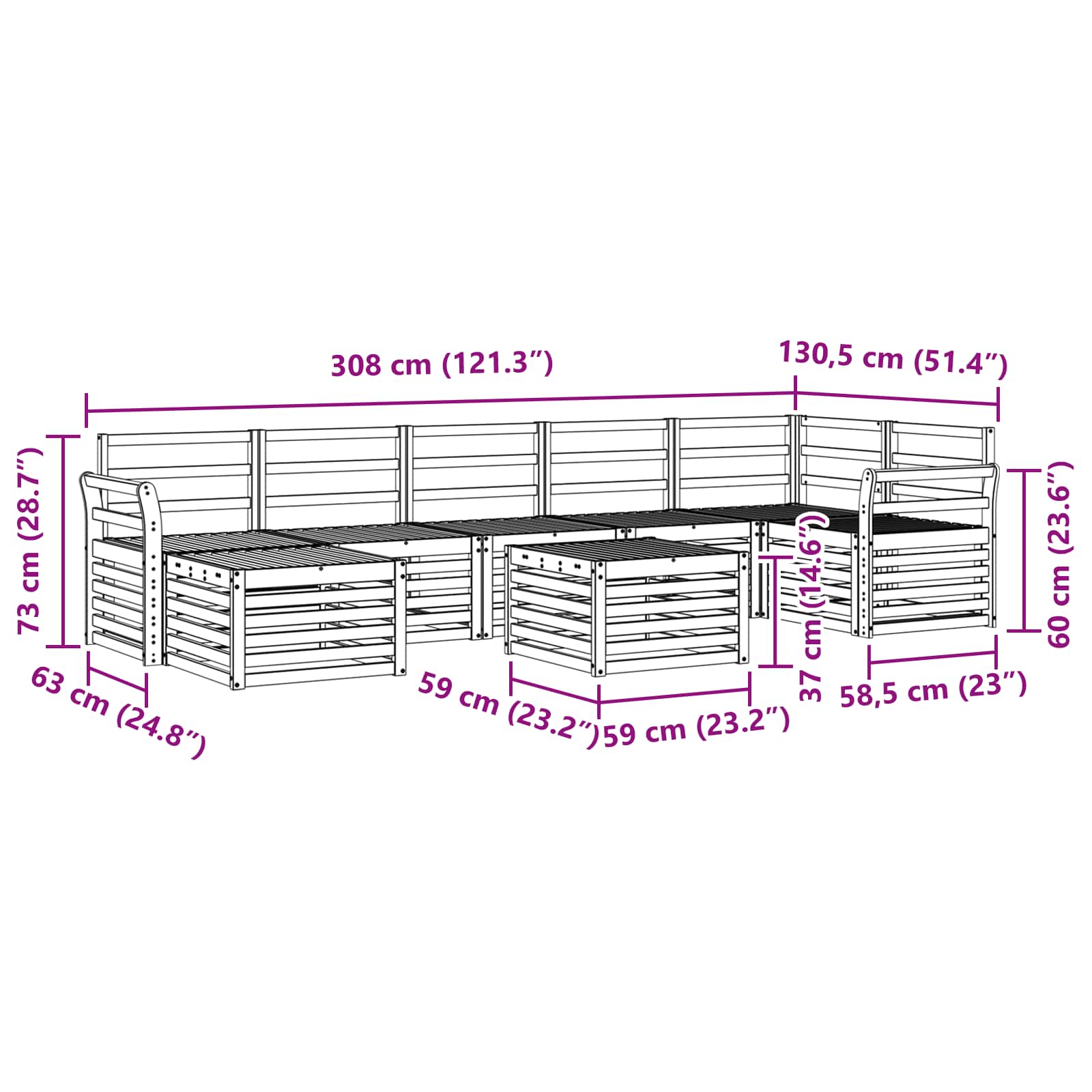 Buiten bankenset 8 pcs Wit 59 x 59 x 37 cm Massief Acaciahout image 10