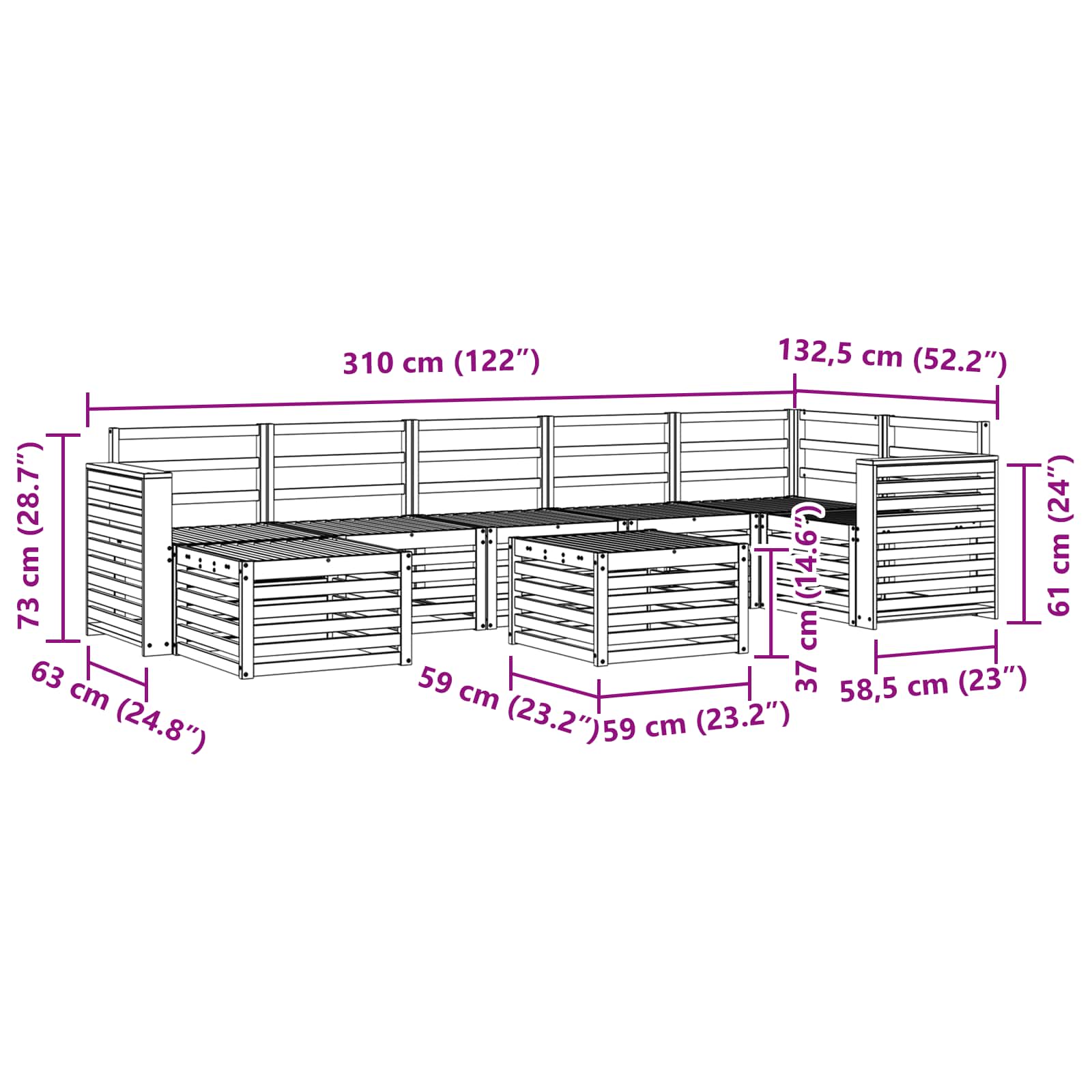 Buiten bankenset 8 pcs Wit 59 x 59 x 37 cm Massief Acaciahout image 10