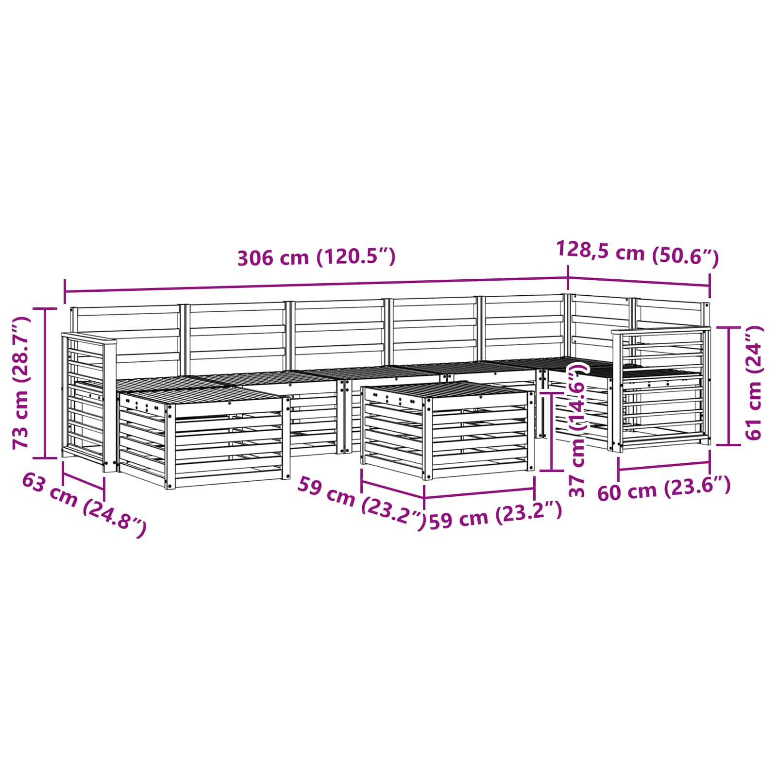 Buiten bankenset 8 pcs Wit 59 x 59 x 37 cm Massief Acaciahout image 10