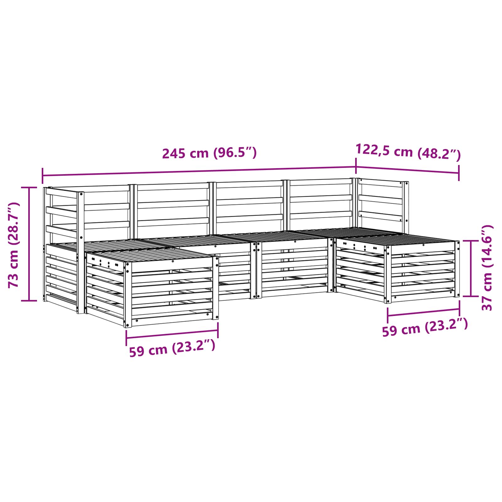 Sofa-Sets 6 pcs Wit Massief Acaciahout image 7