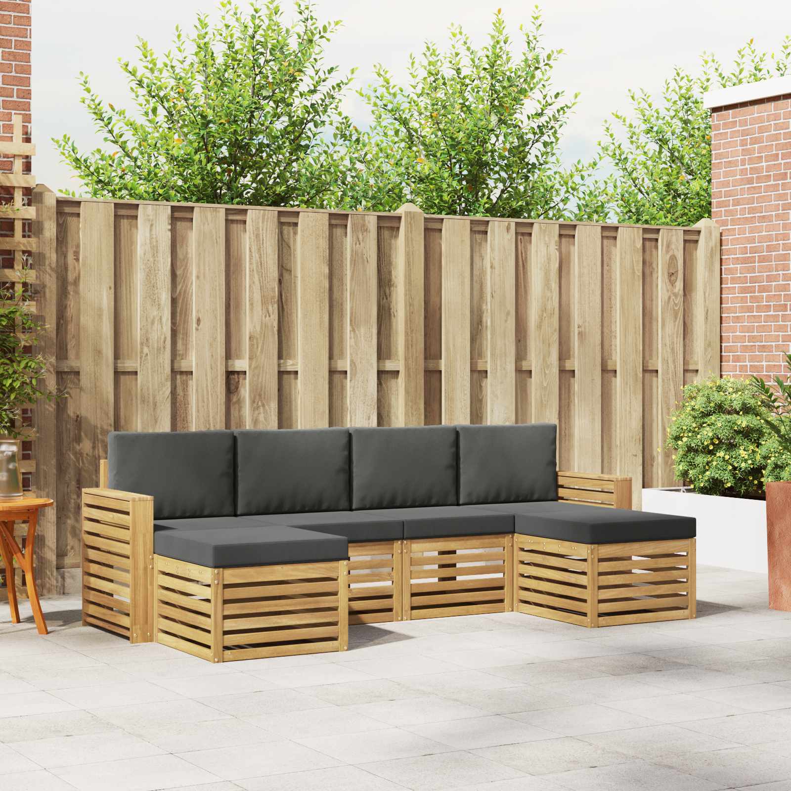 Udendørs sofagruppe i akacietræ - 6-pers. hvid/antracit 257 × 122,5 × 73 cm