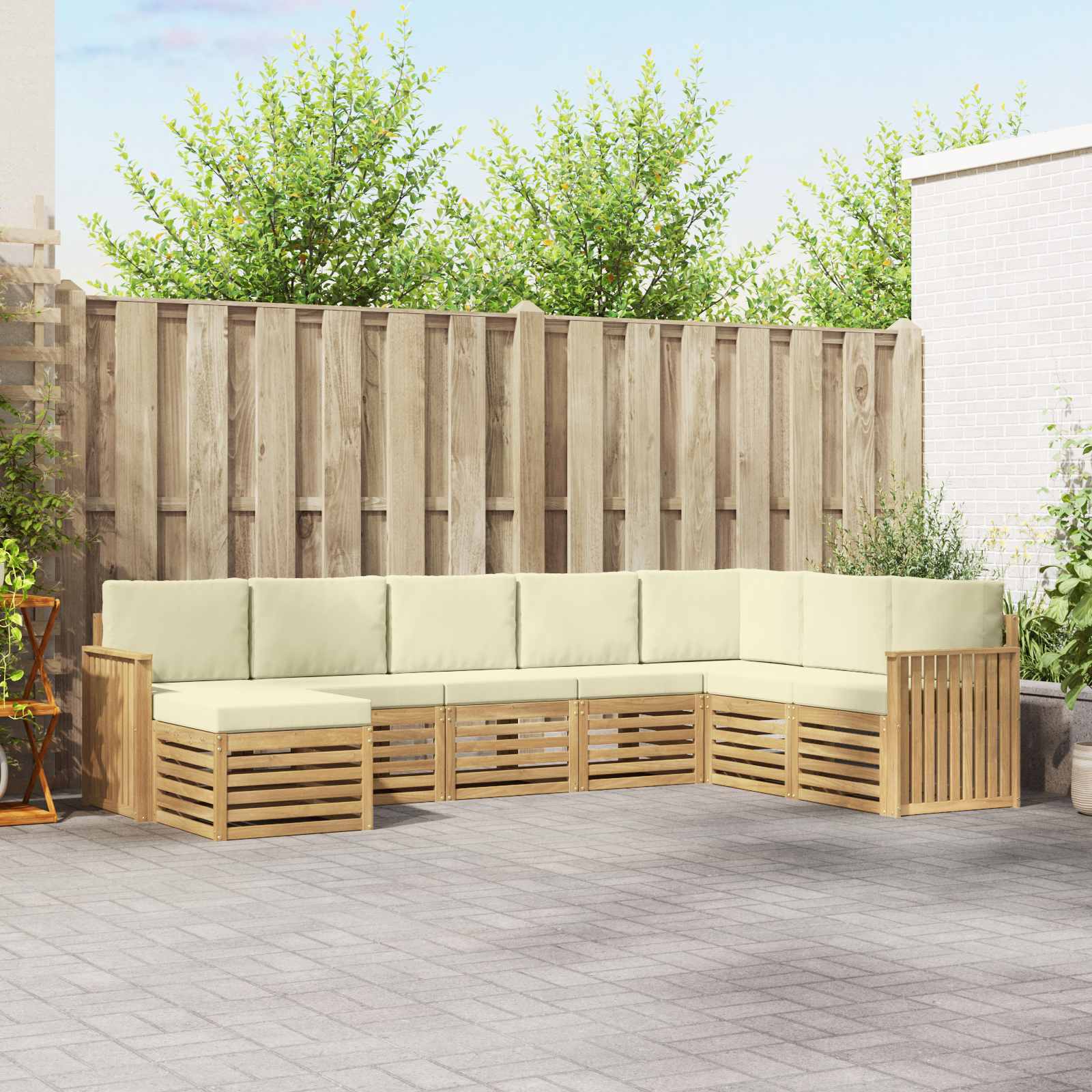 Zunanja garnitura za sedenje 8 pcs Bela in krem
