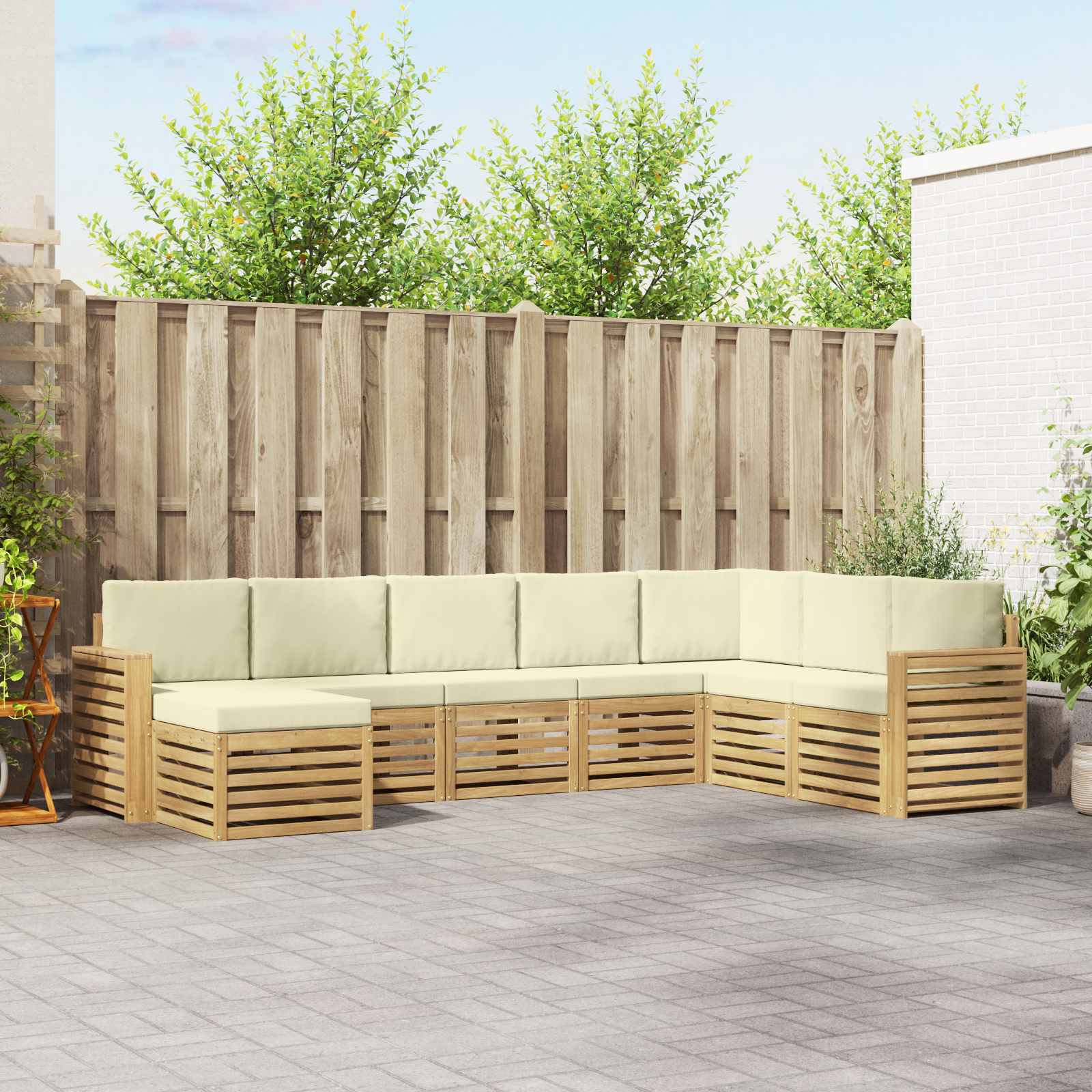 Zunanja garnitura za sedenje 8 pcs Bela in krem