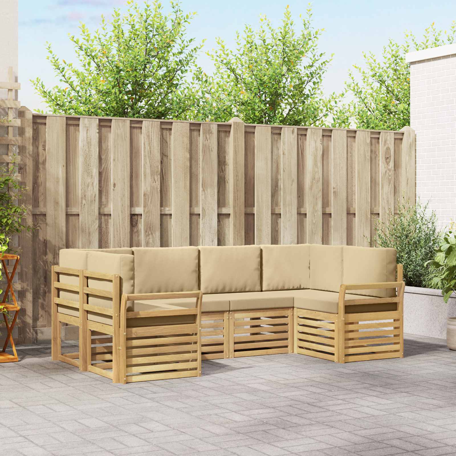 Buiten bankenset 6 pcs Wit en Beige 245 x 130,5 x 73 cm – afbeelding 1