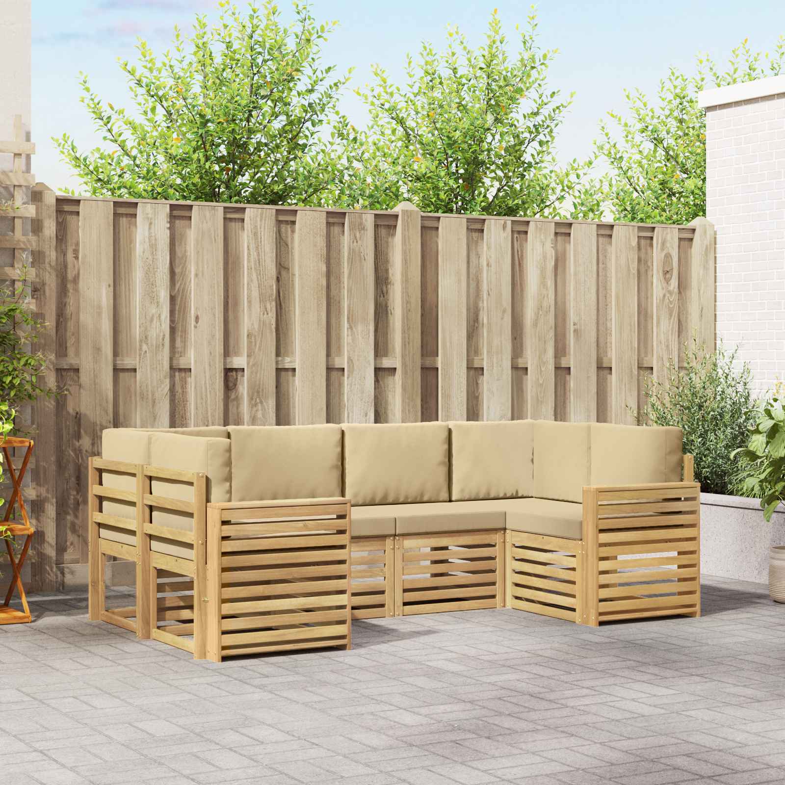 Buiten bankenset 6 pcs Wit en Beige 245 x 132,5 x 73 cm – afbeelding 1