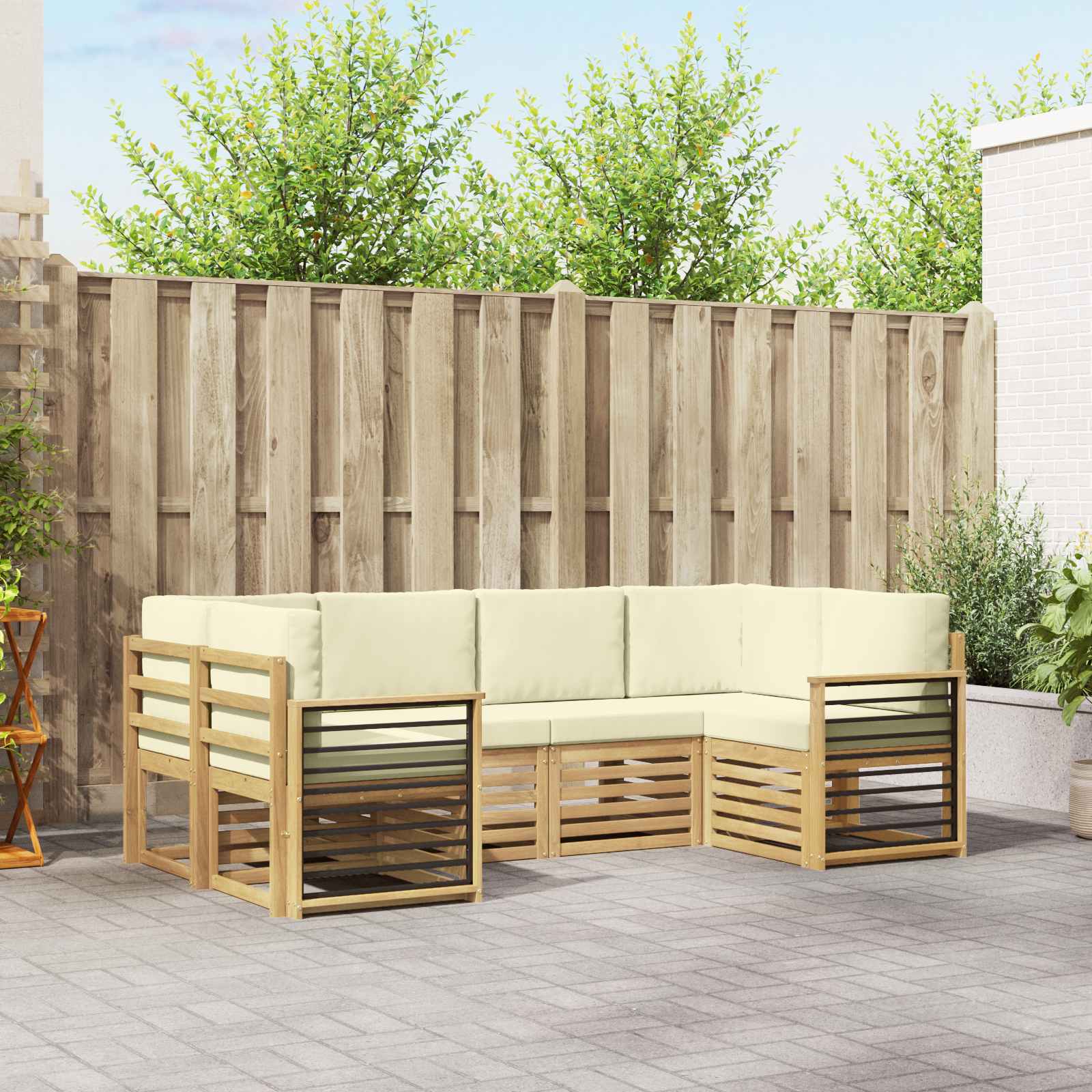 Rohová sofa sada s polštářem 6 pcs Bílá a krémová Polyester
