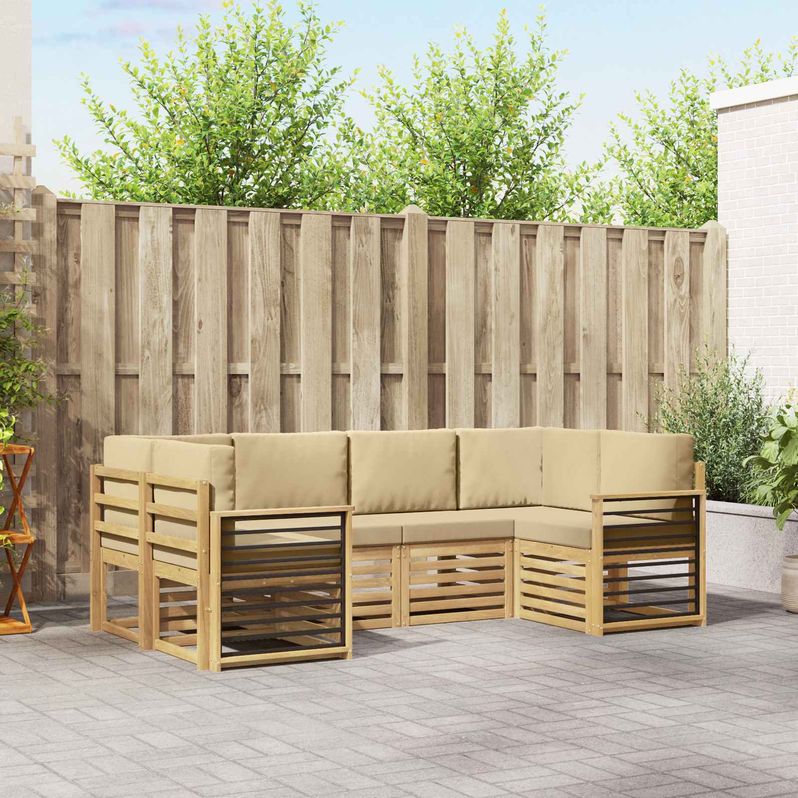 Rohová sofa sada 6 pcs Bílá a béžová 245 x 128,5 x 73 cm