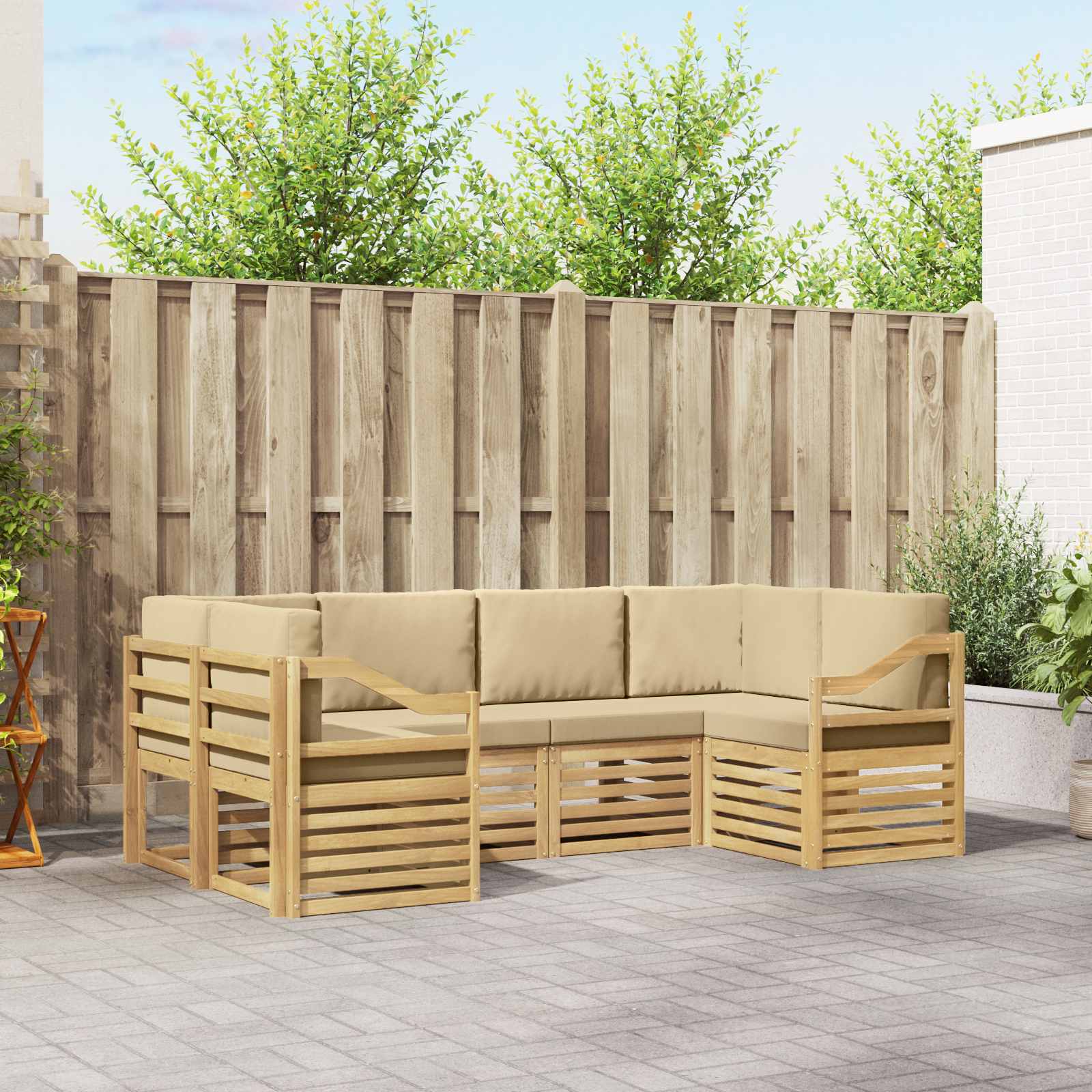 Rohová sofa sada 6 pcs Bílá a béžová 245 x 126,5 x 73 cm