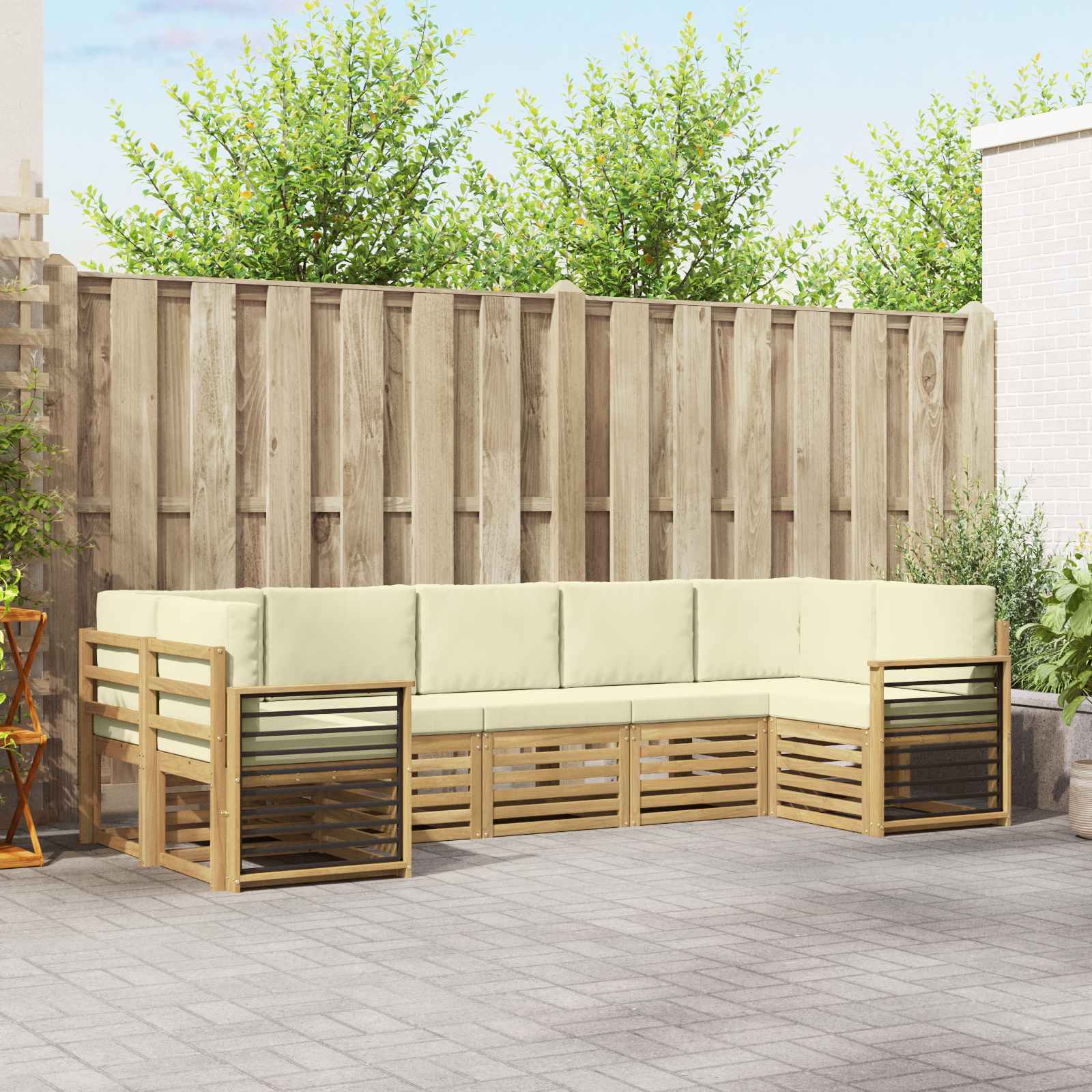 Rohová sofa sada s polštářem 7 pcs Bílá a krémová Polyester