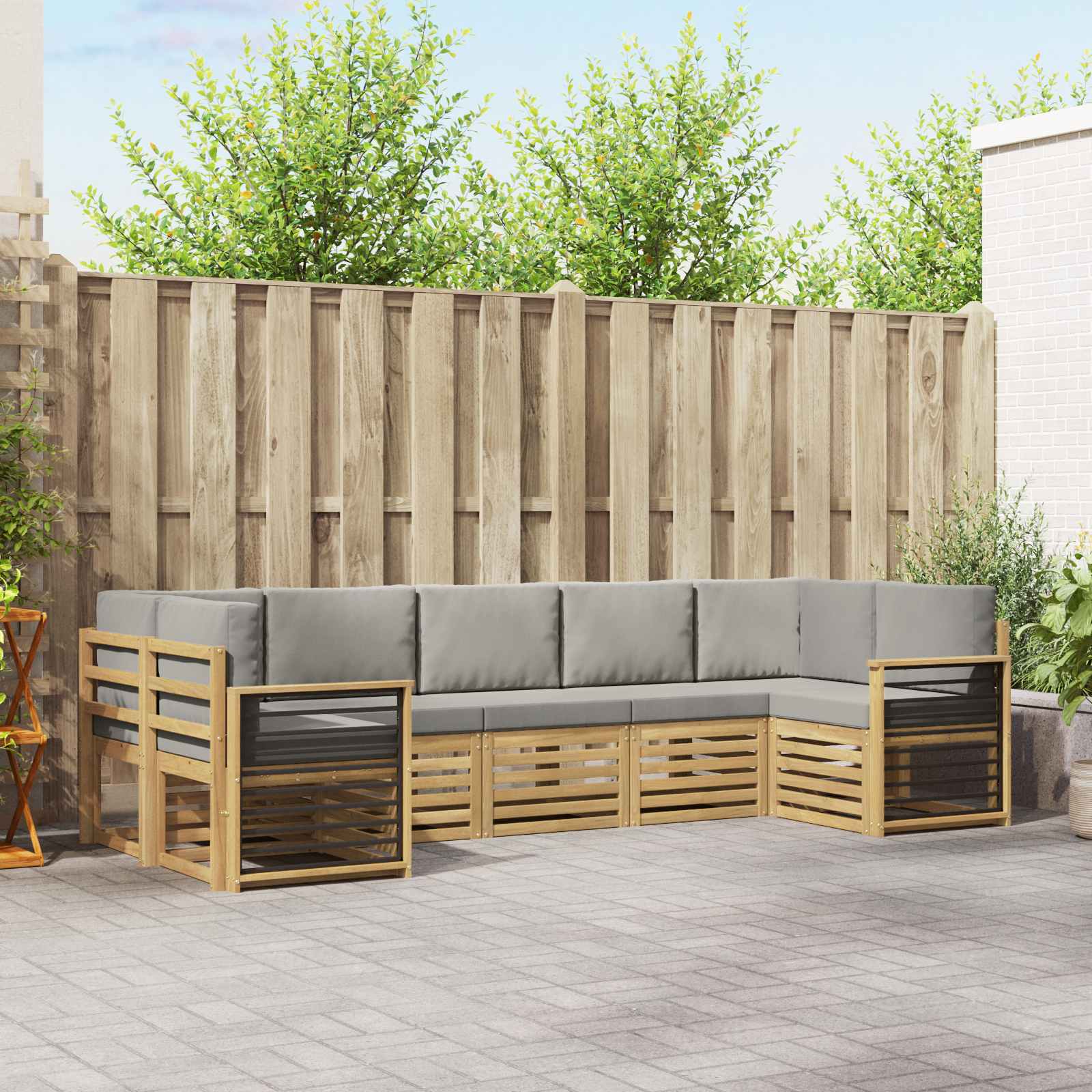 Rohová sofa sada 7 pcs Bílá a světlá šedá 304 x 128,5 x 73 cm