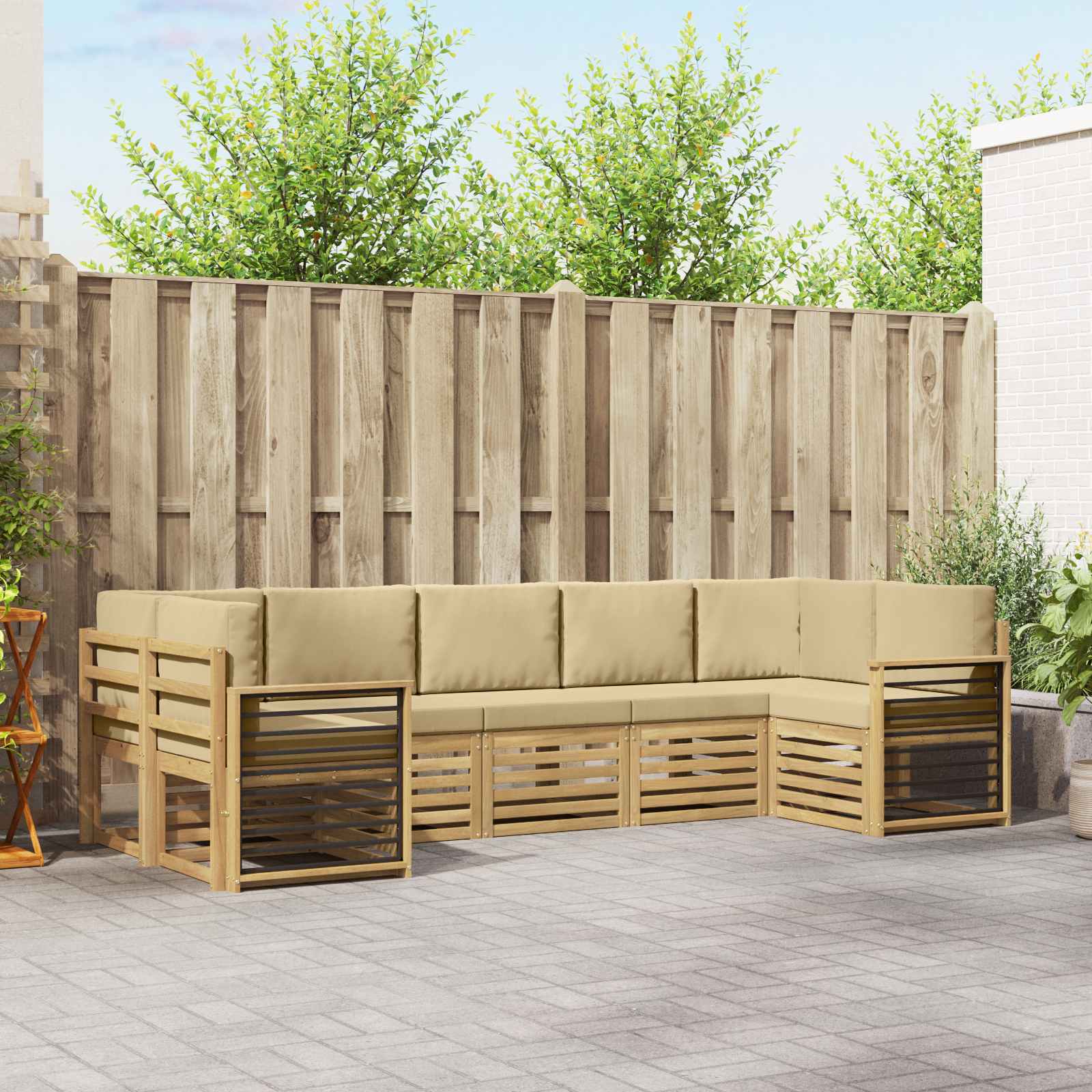 Rohová sofa sada 7 pcs Bílá a béžová 304 x 128,5 x 73 cm