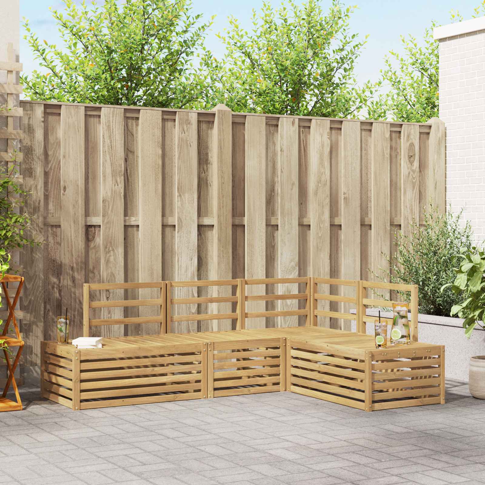vidaXL Set de canapele de exterior 4 Bucată Alb Lemn Solid de Acacia