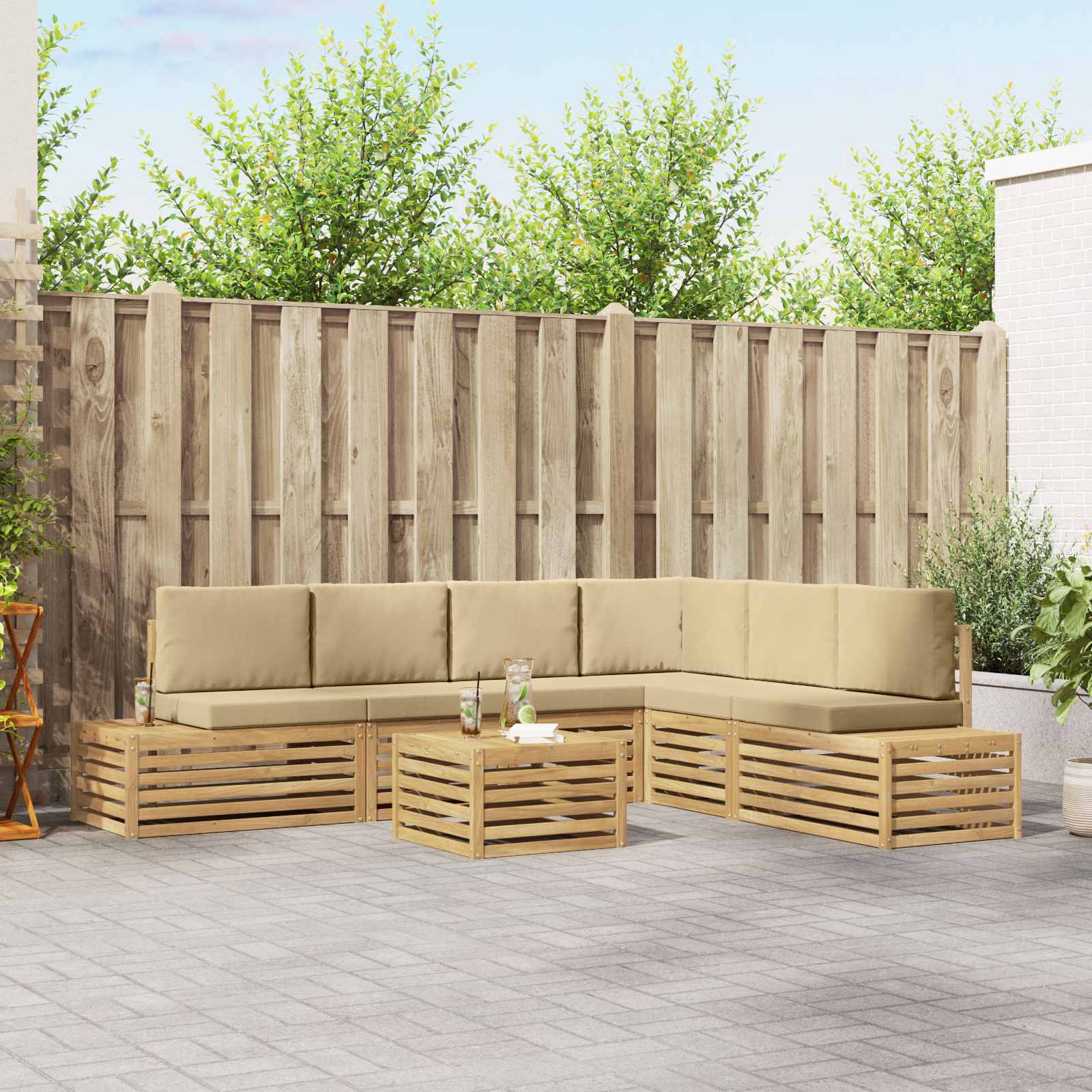 7 st Buiten bankenset Polyester Wit en Beige – afbeelding 1