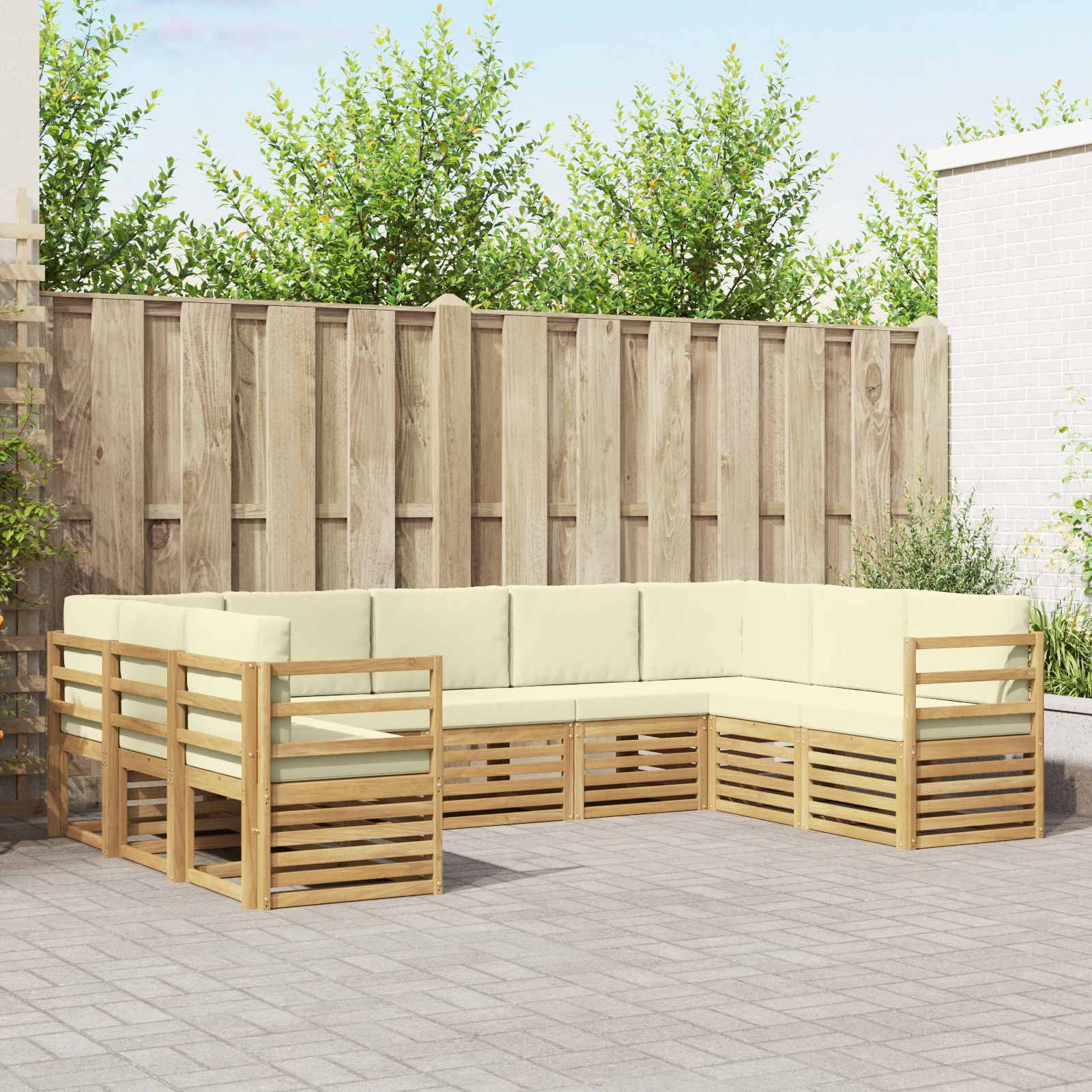 Rohová sofa sada s polštářem 9 pcs Bílá a krémová Polyester