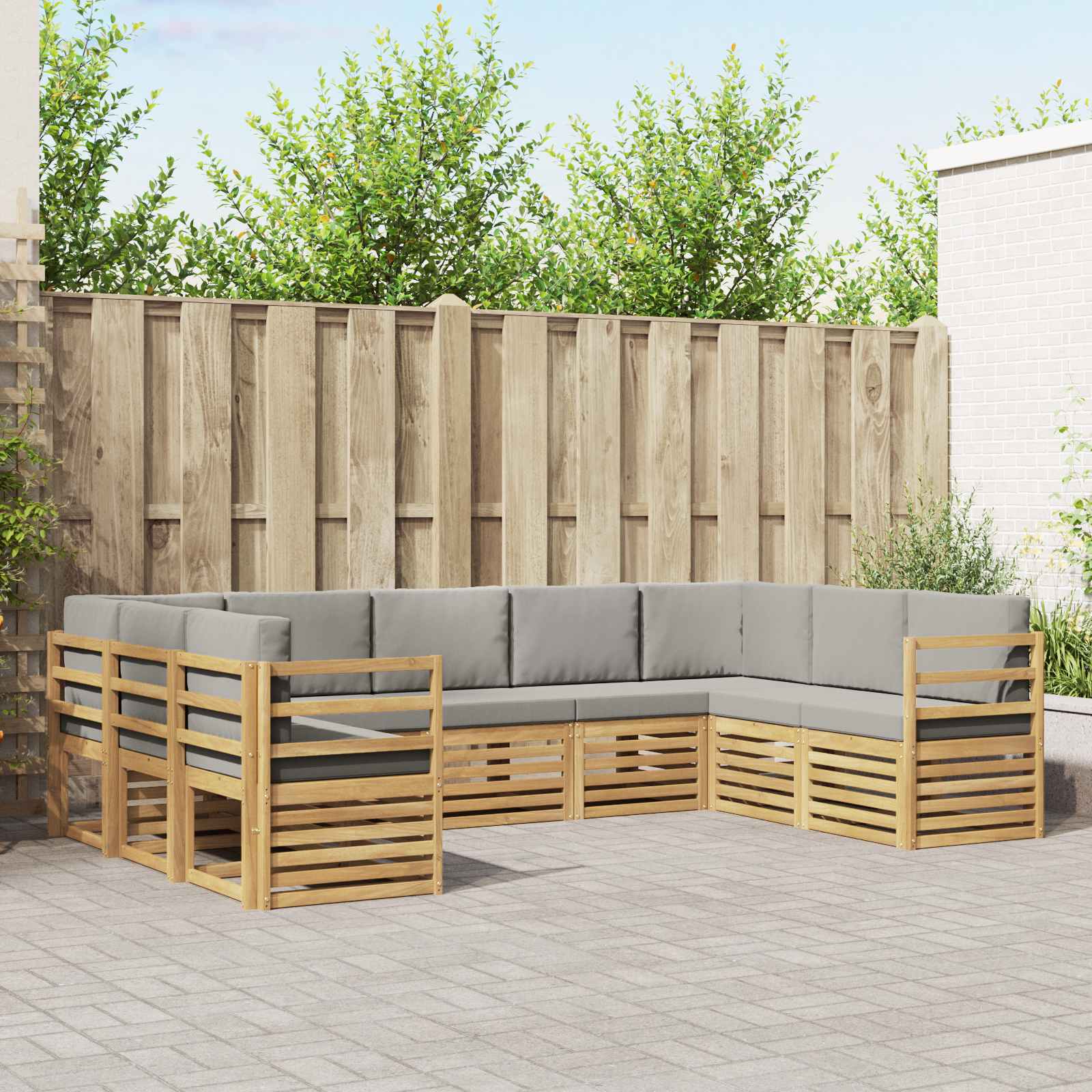 Rohová sofa sada 9 pcs Bílá a světlá šedá 304 x 185,5 x 73 cm