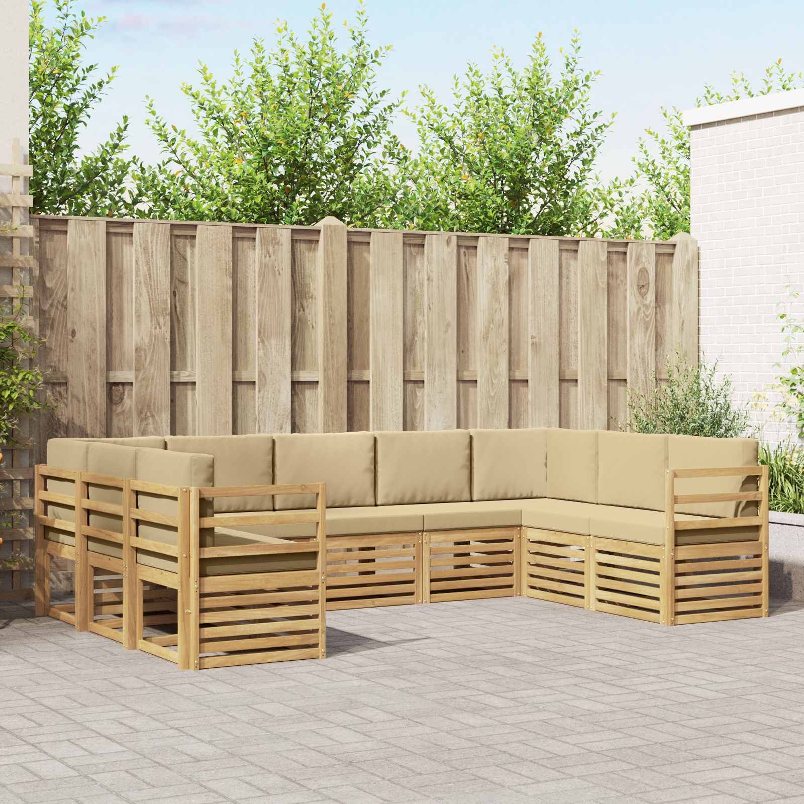 Rohová sofa sada 9 pcs Bílá a béžová 304 x 185,5 x 73 cm