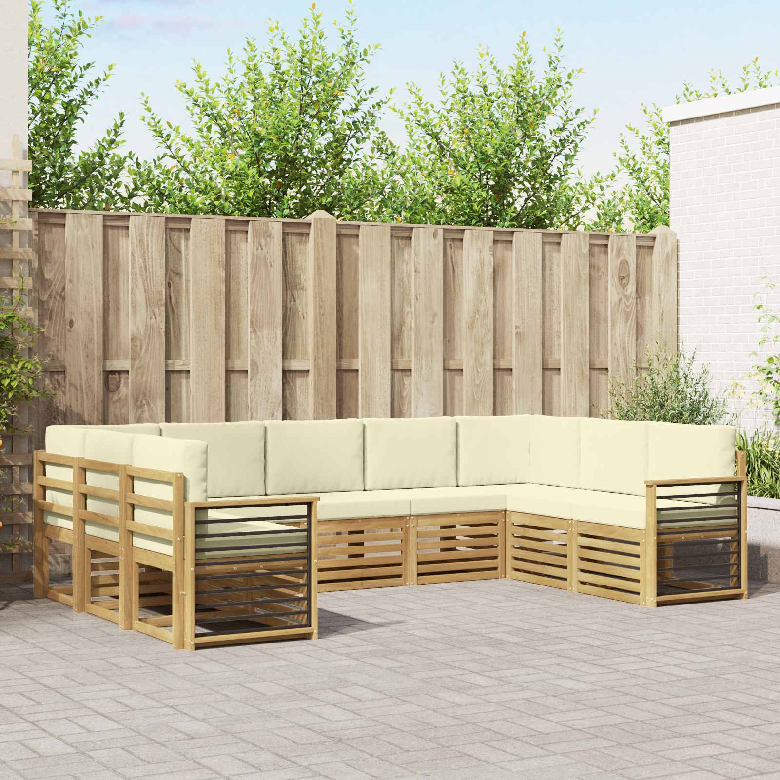 Rohová sofa sada s polštářem 9 pcs Bílá a krémová Polyester
