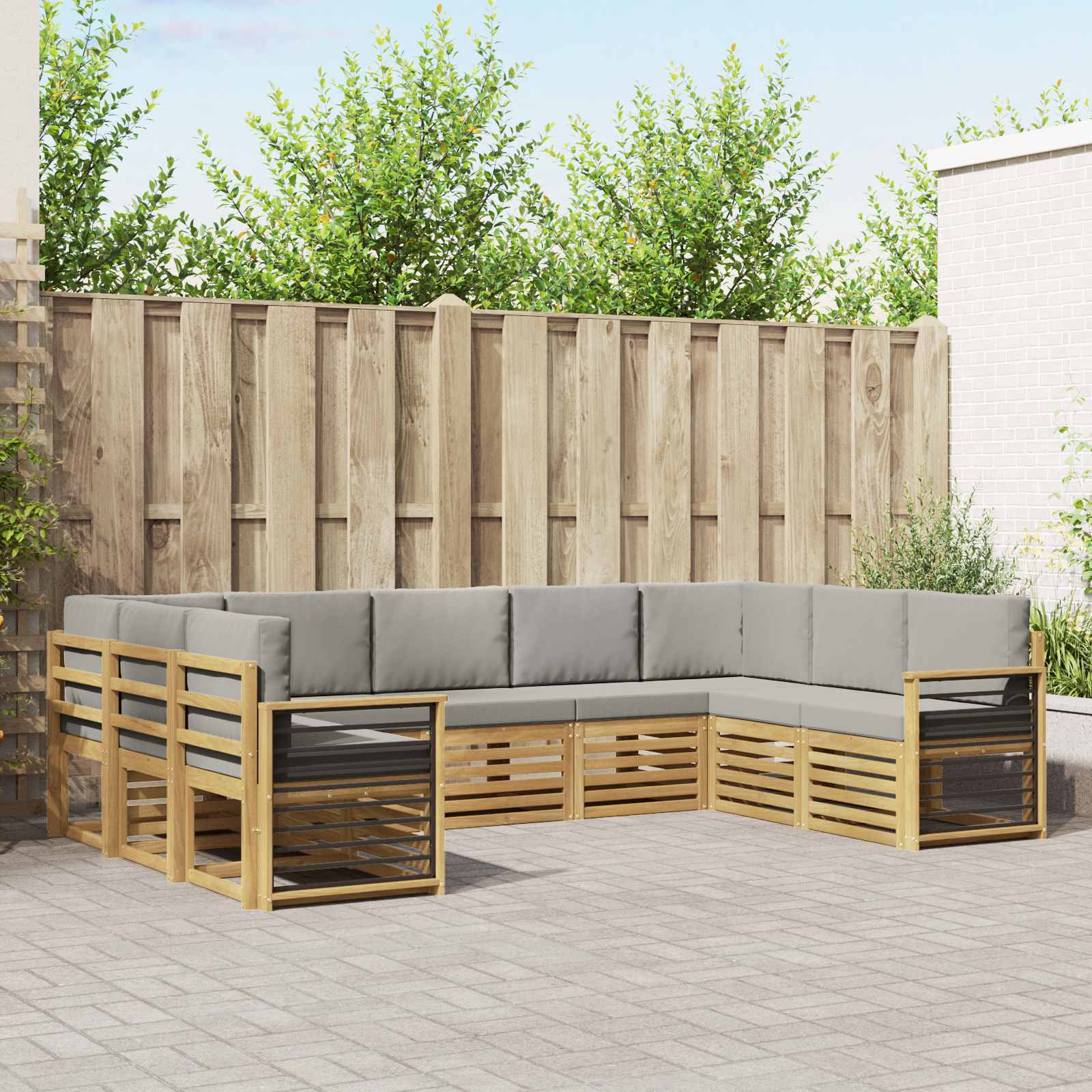 Rohová sofa sada 9 pcs Bílá a světlá šedá 304 x 187,5 x 73 cm