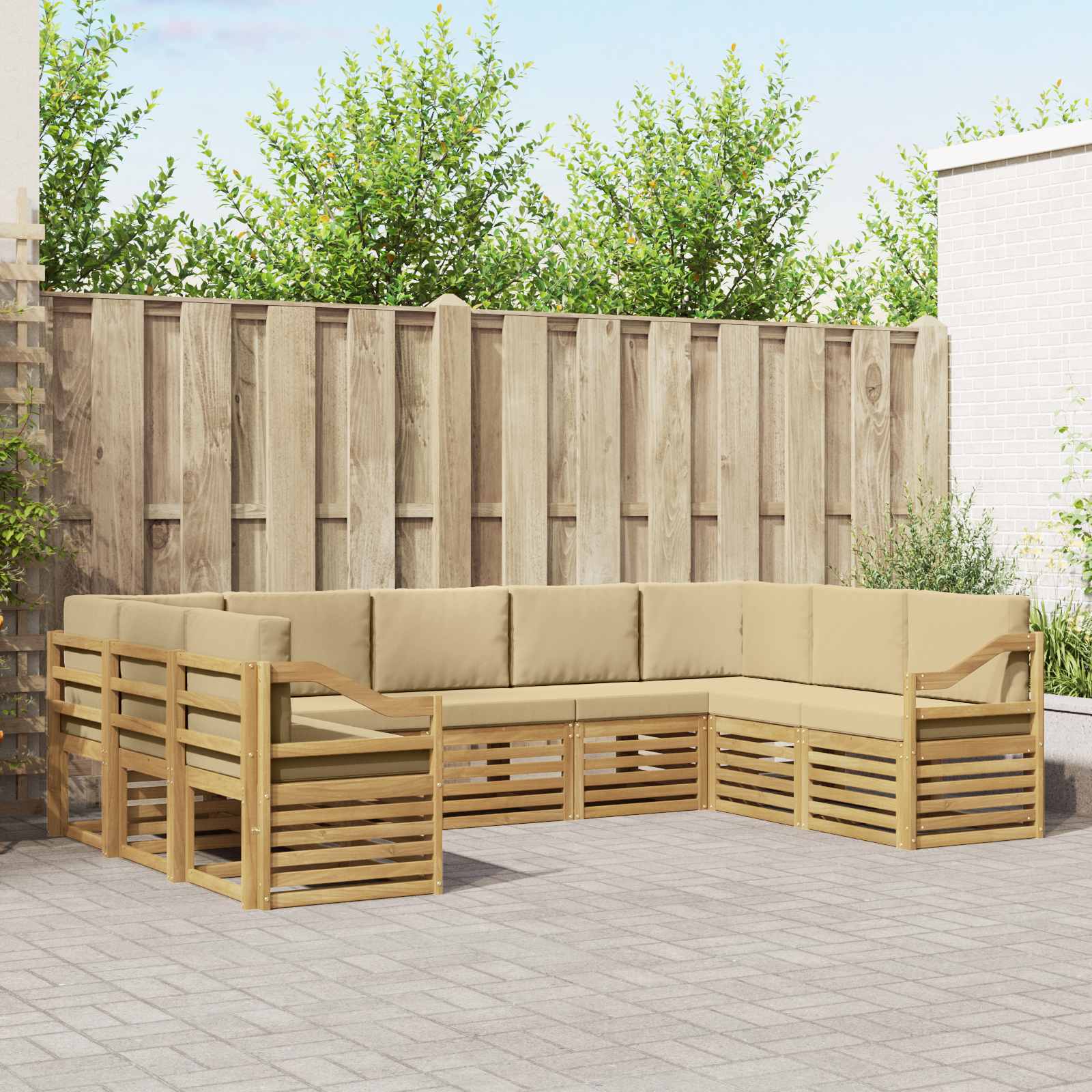 Rohová sofa sada 9 pcs Bílá a béžová 304 x 185,5 x 73 cm