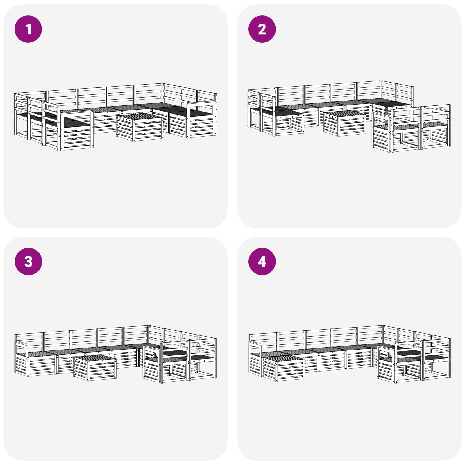Buiten bankenset 10 pcs Wit 59 x 59 x 37 cm Massief Acaciahout image 8